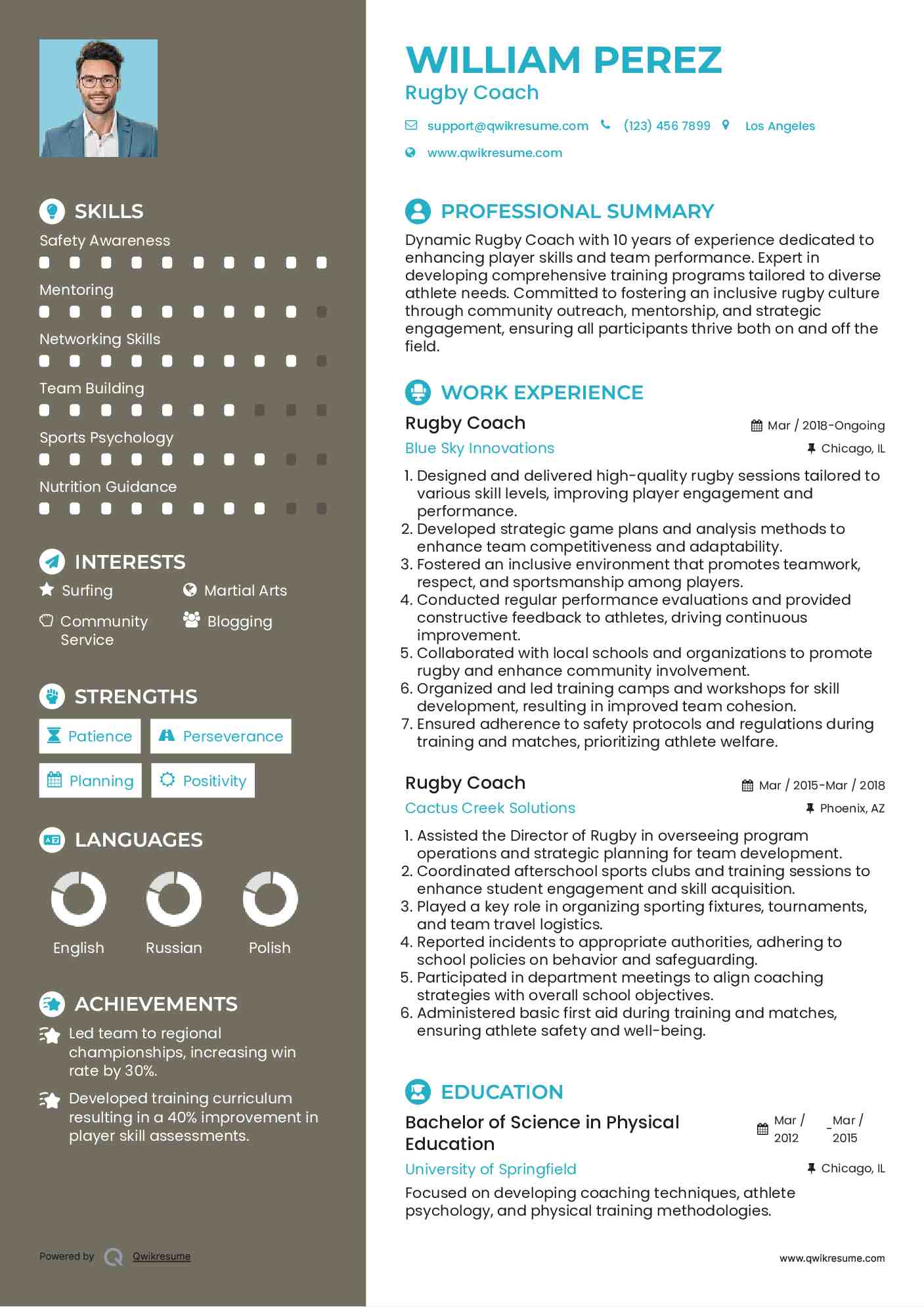 Rugby Coach Resume Format