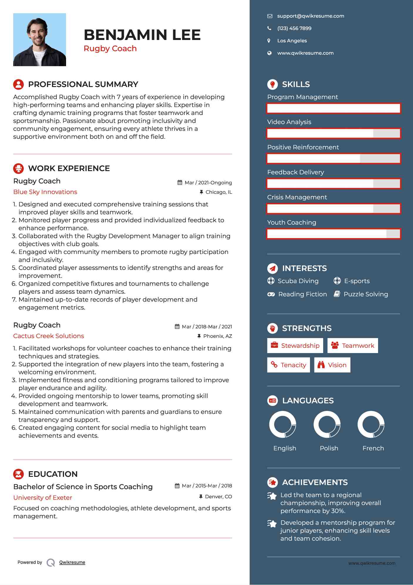 Rugby Coach Resume Format