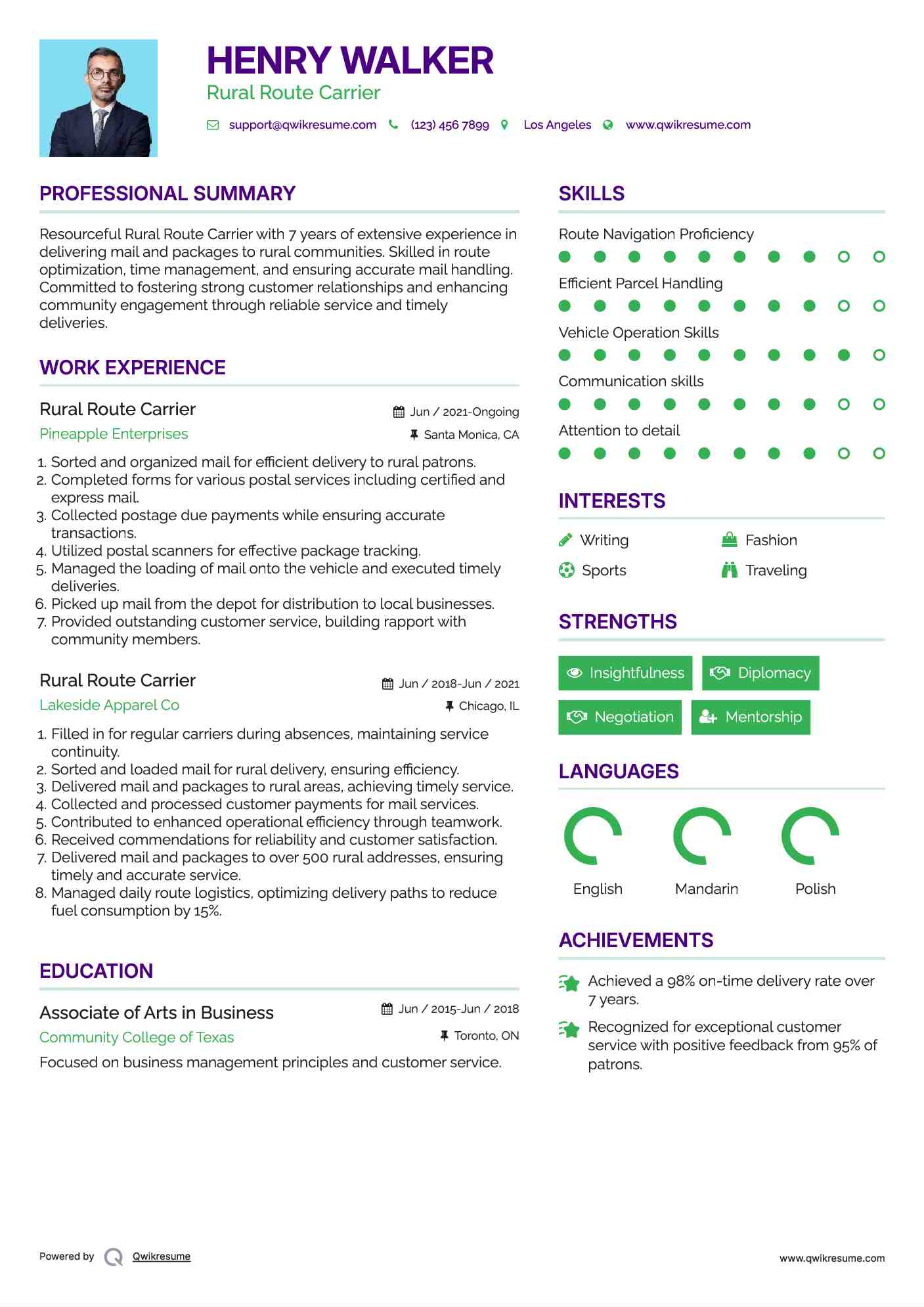 Rural Route Carrier Resume Format