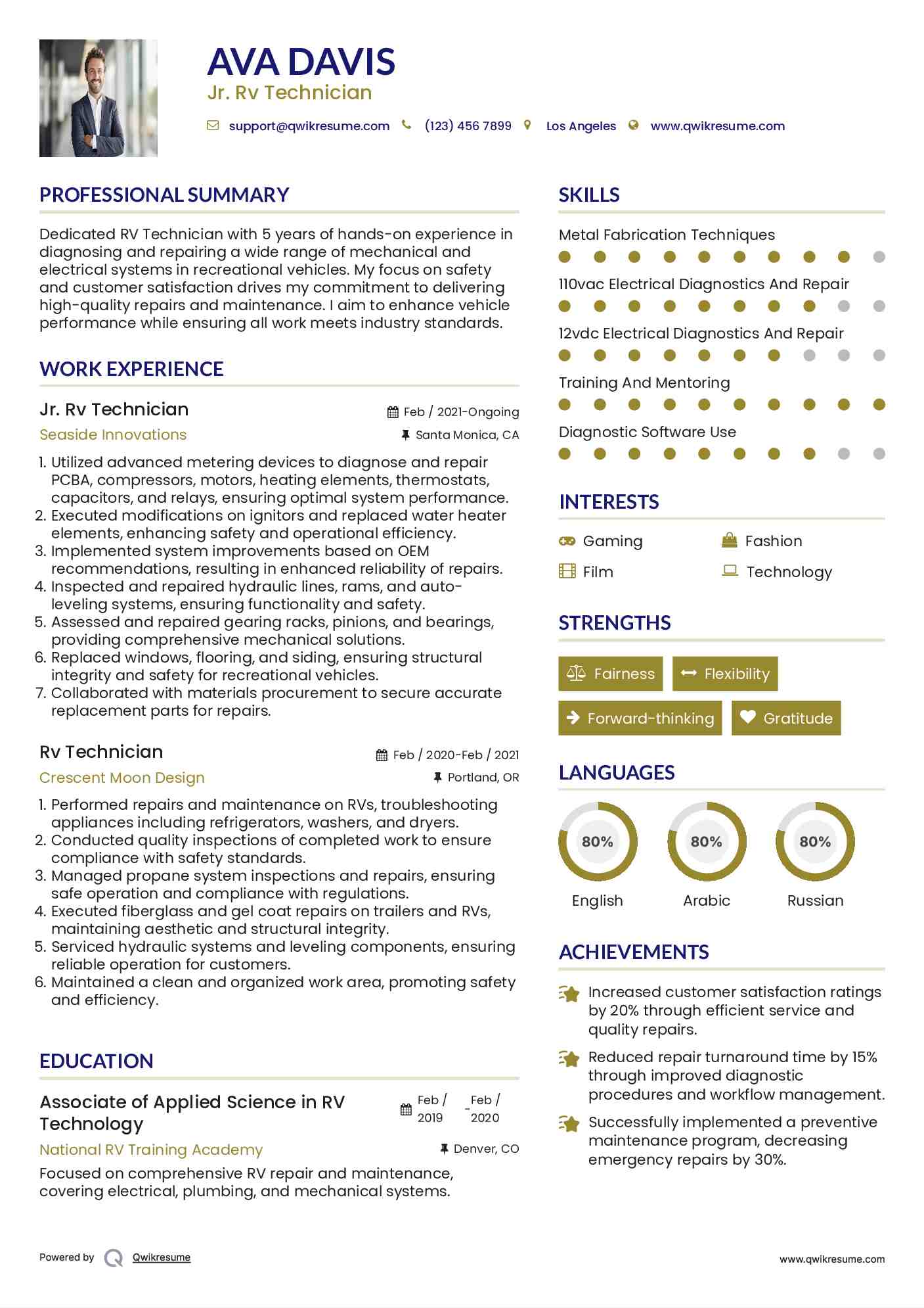 Rv Technician Resume Samples QwikResume