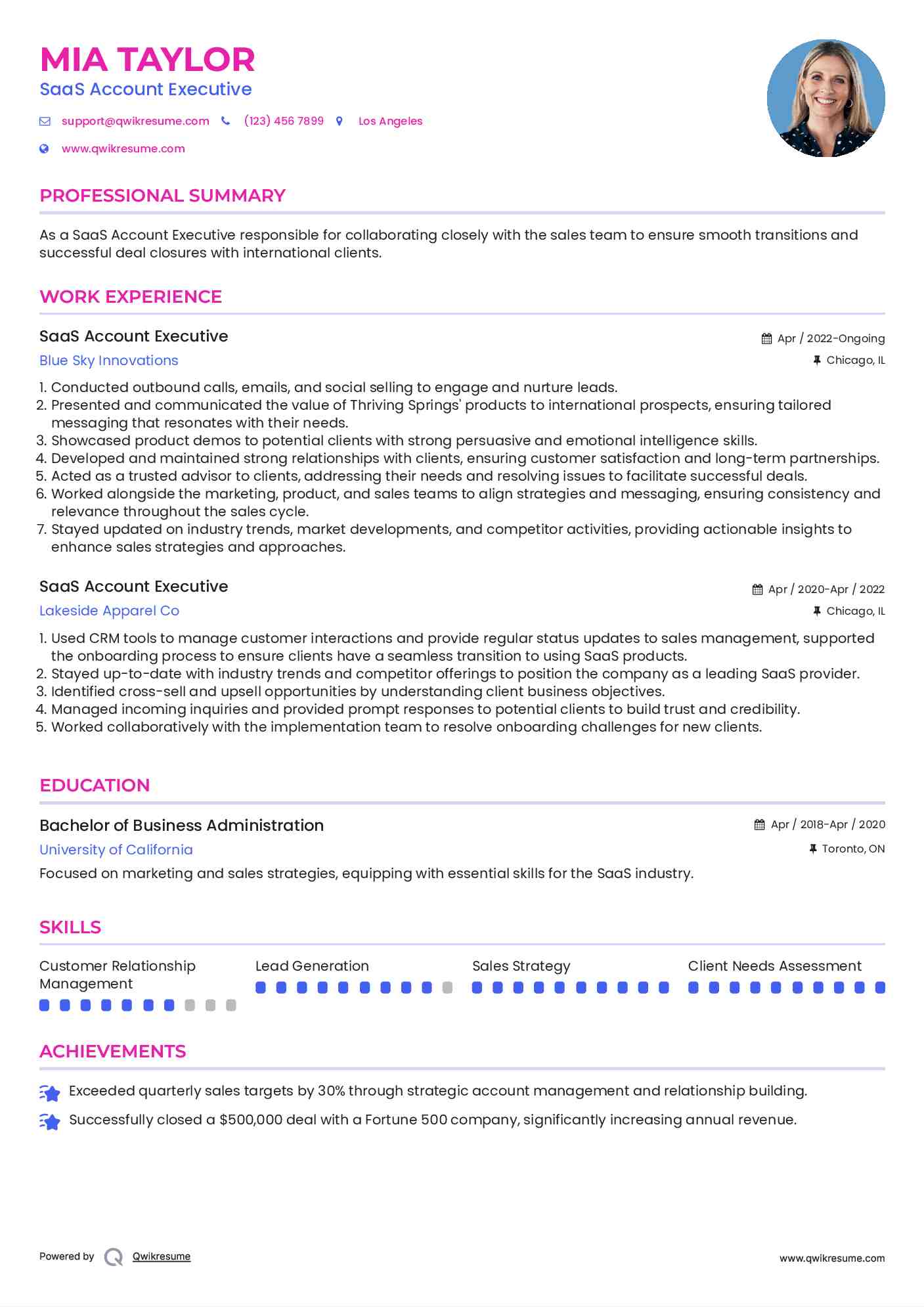 SaaS Account Executive Resume Template