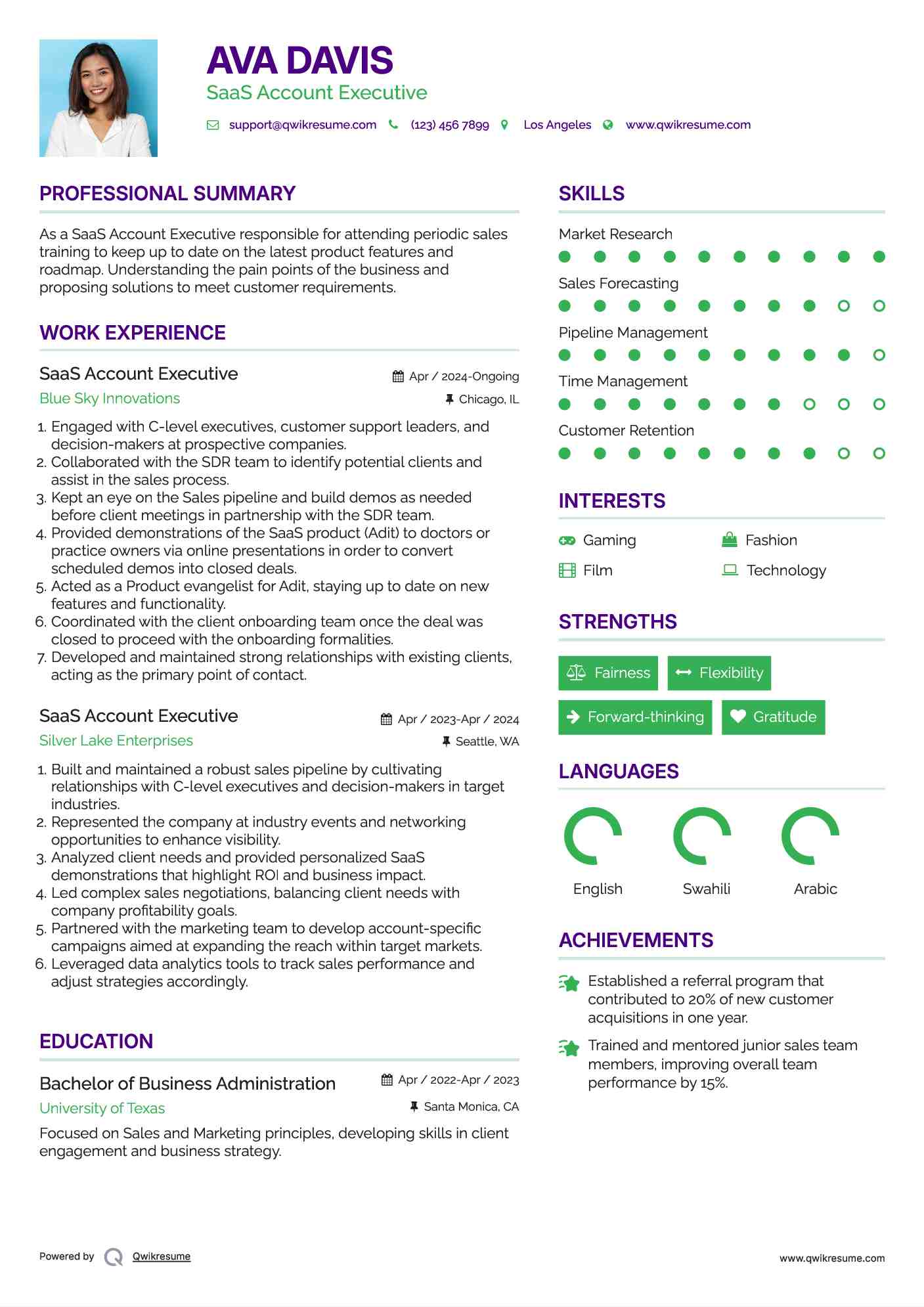 SaaS Account Executive Resume Model