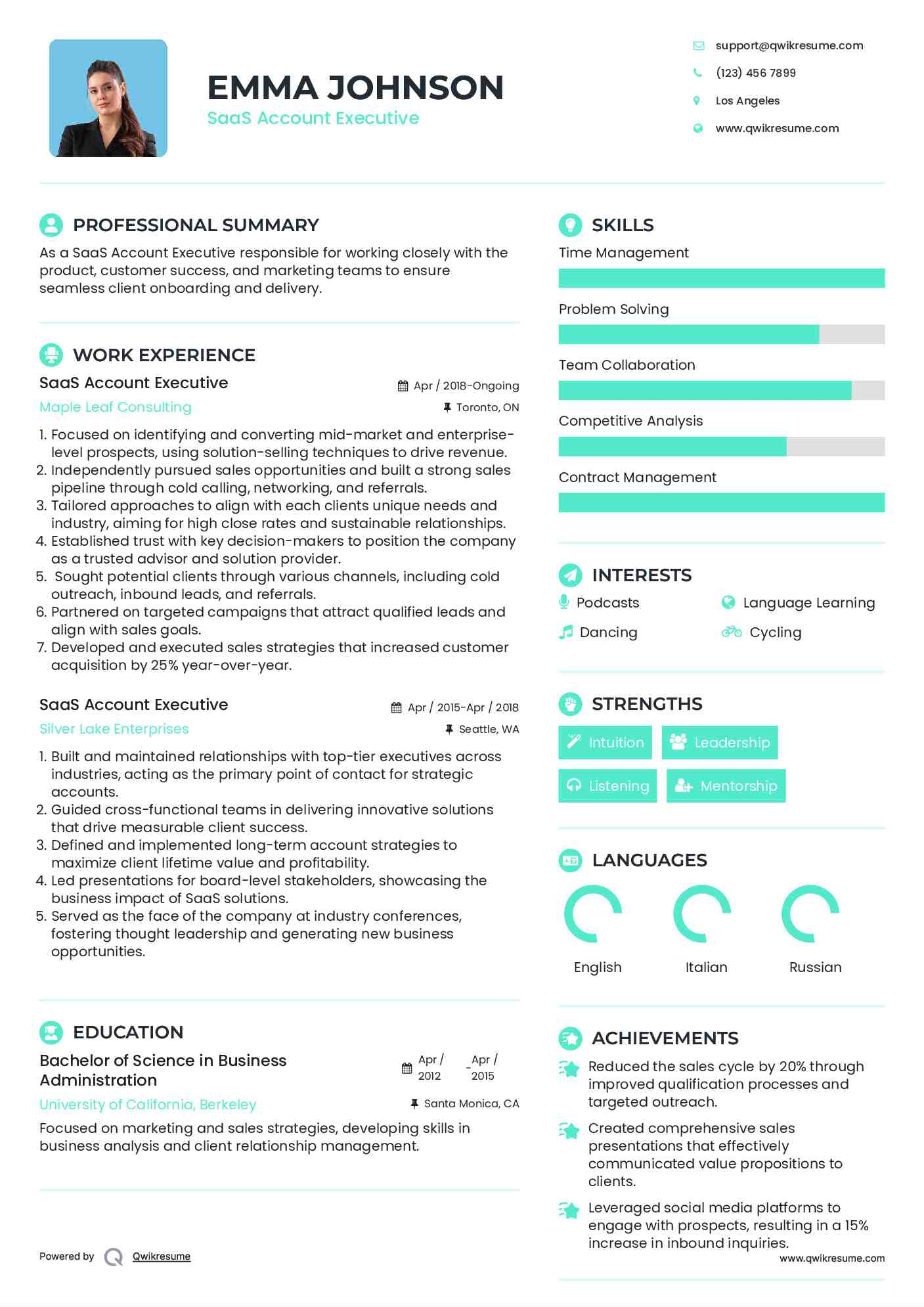 SaaS Account Executive Resume Format