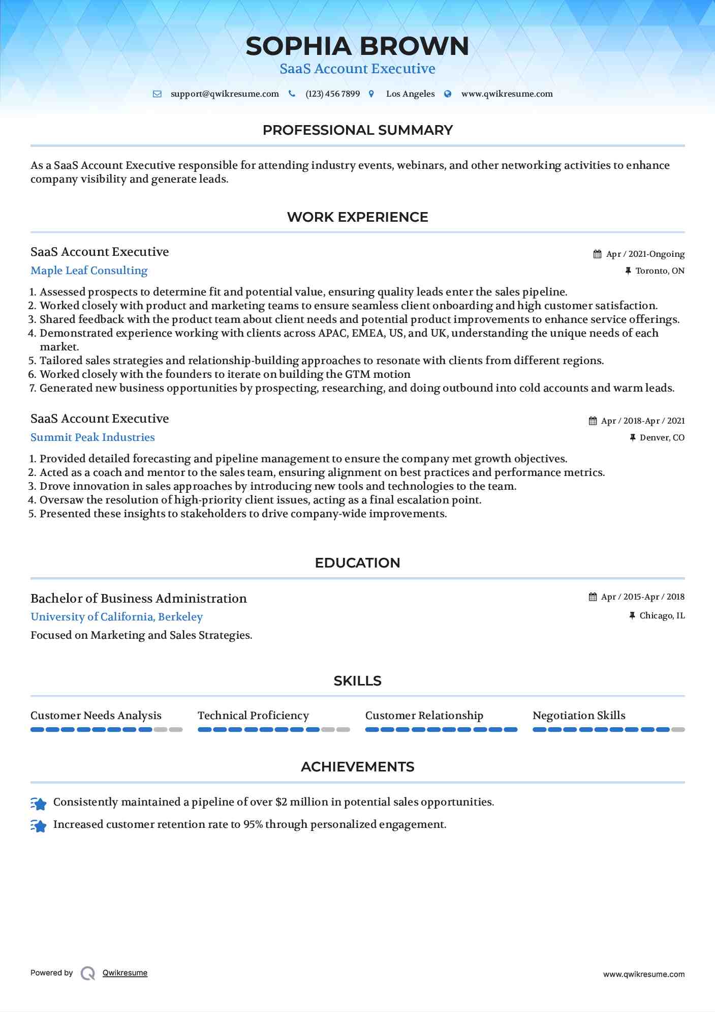 SaaS Account Executive Resume Sample