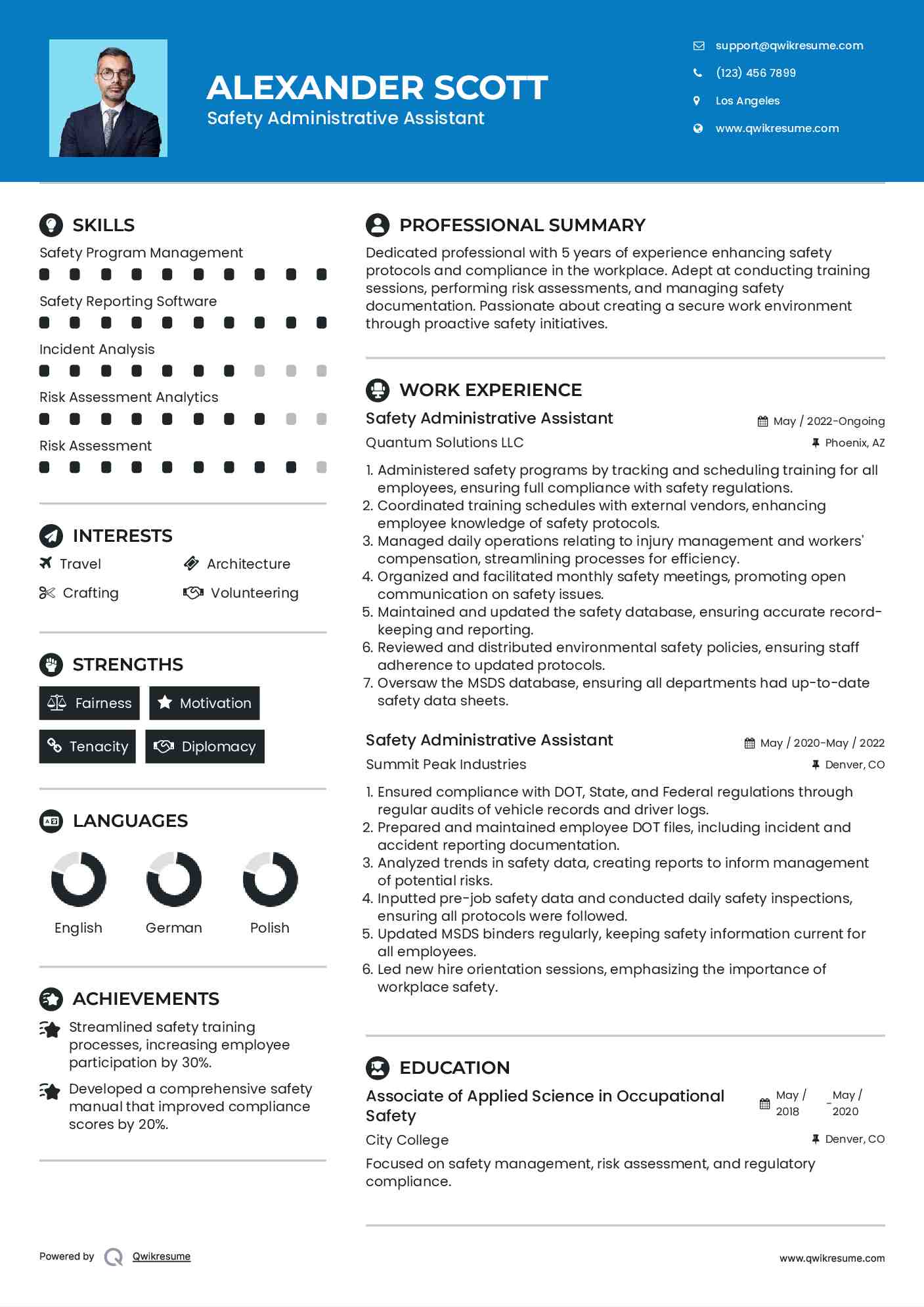 Safety Administrative Assistant Resume Model