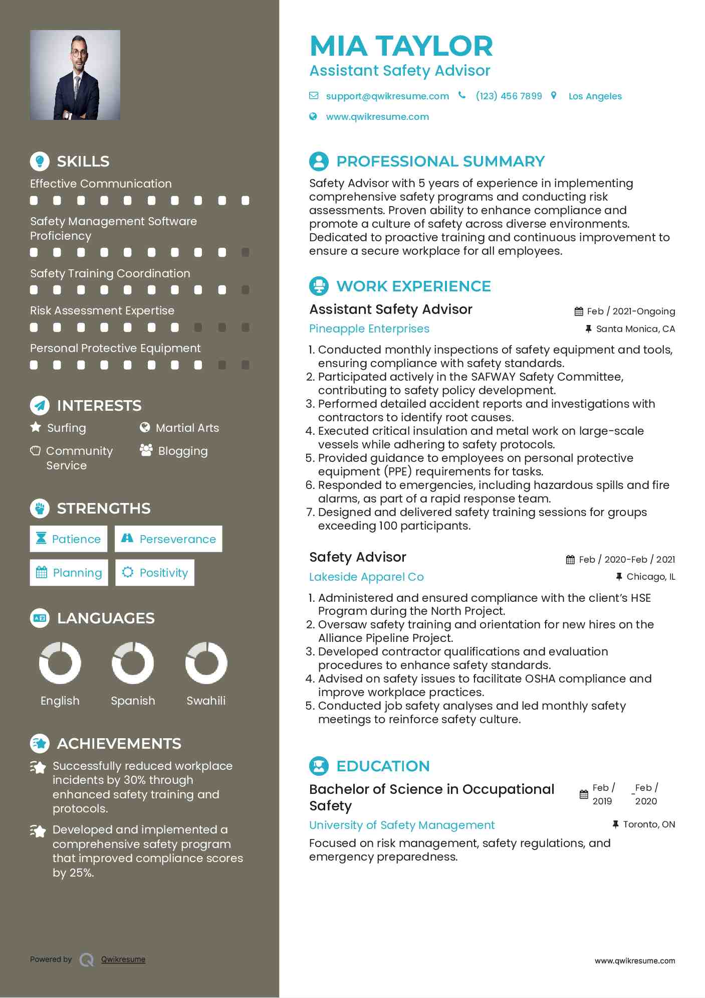 Assistant Safety Advisor Resume Format