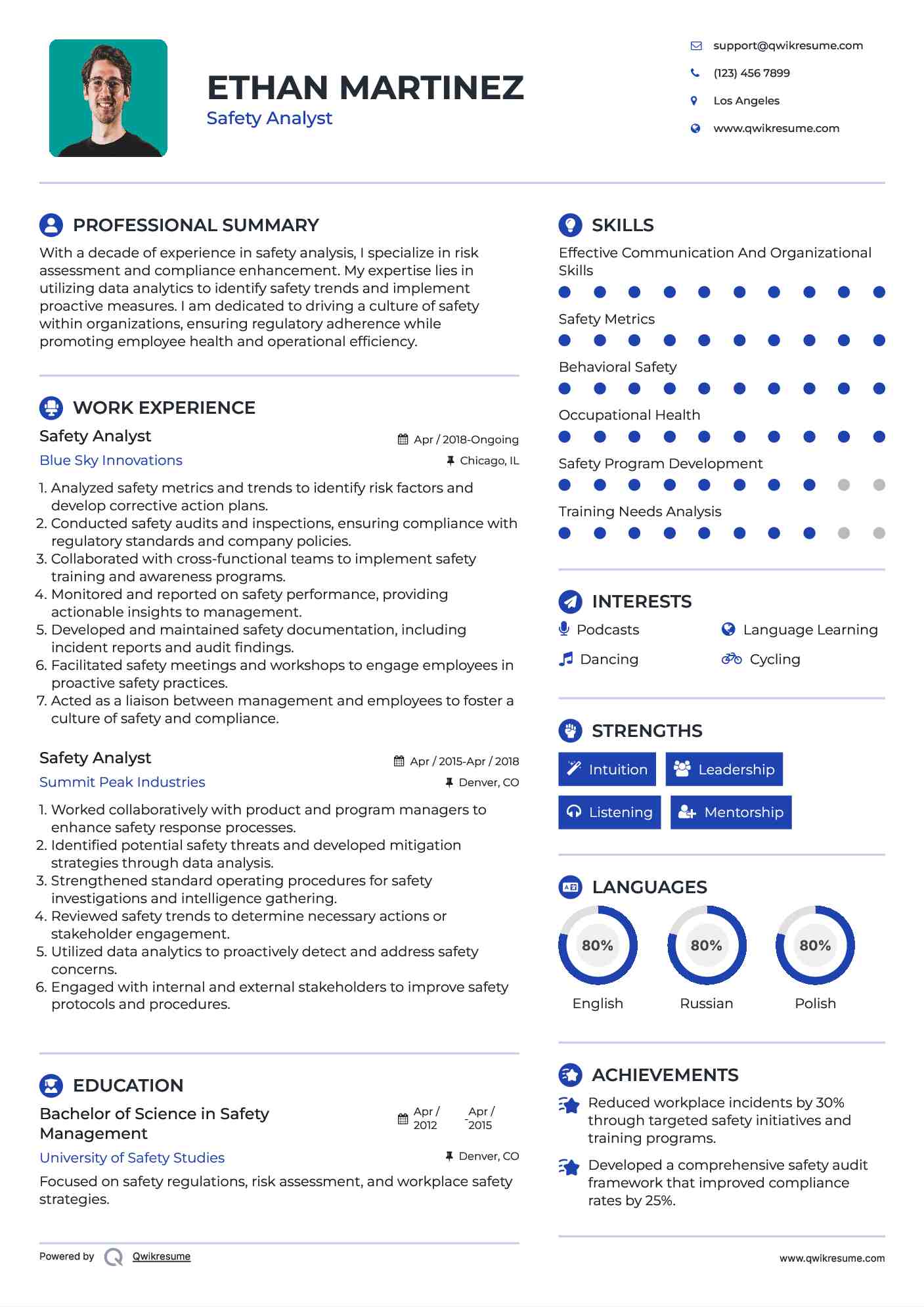 Safety Analyst Resume Format