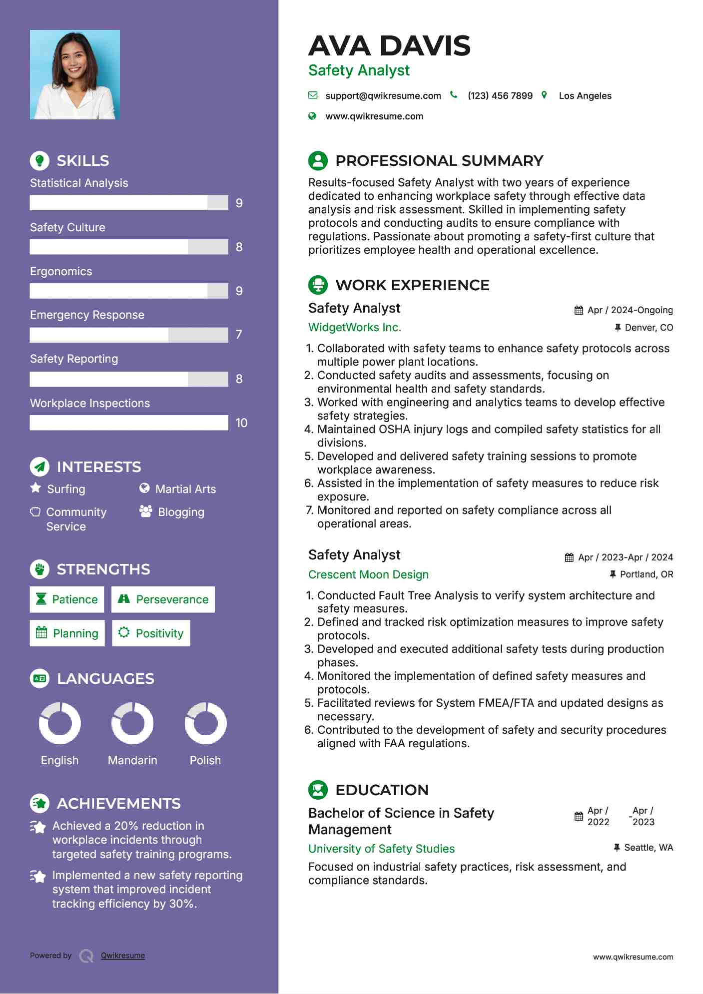 Safety Analyst Resume Format