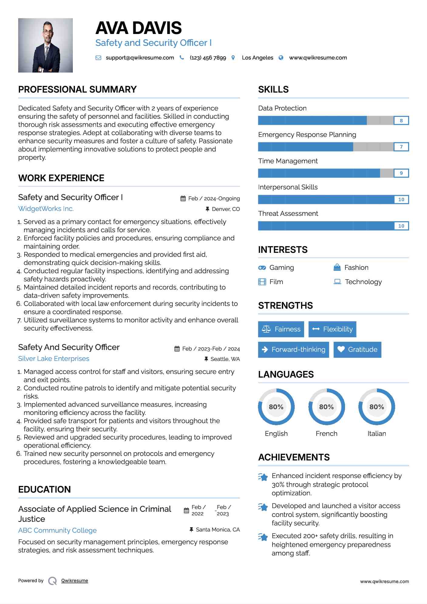 Safety and Security Officer I Resume Sample