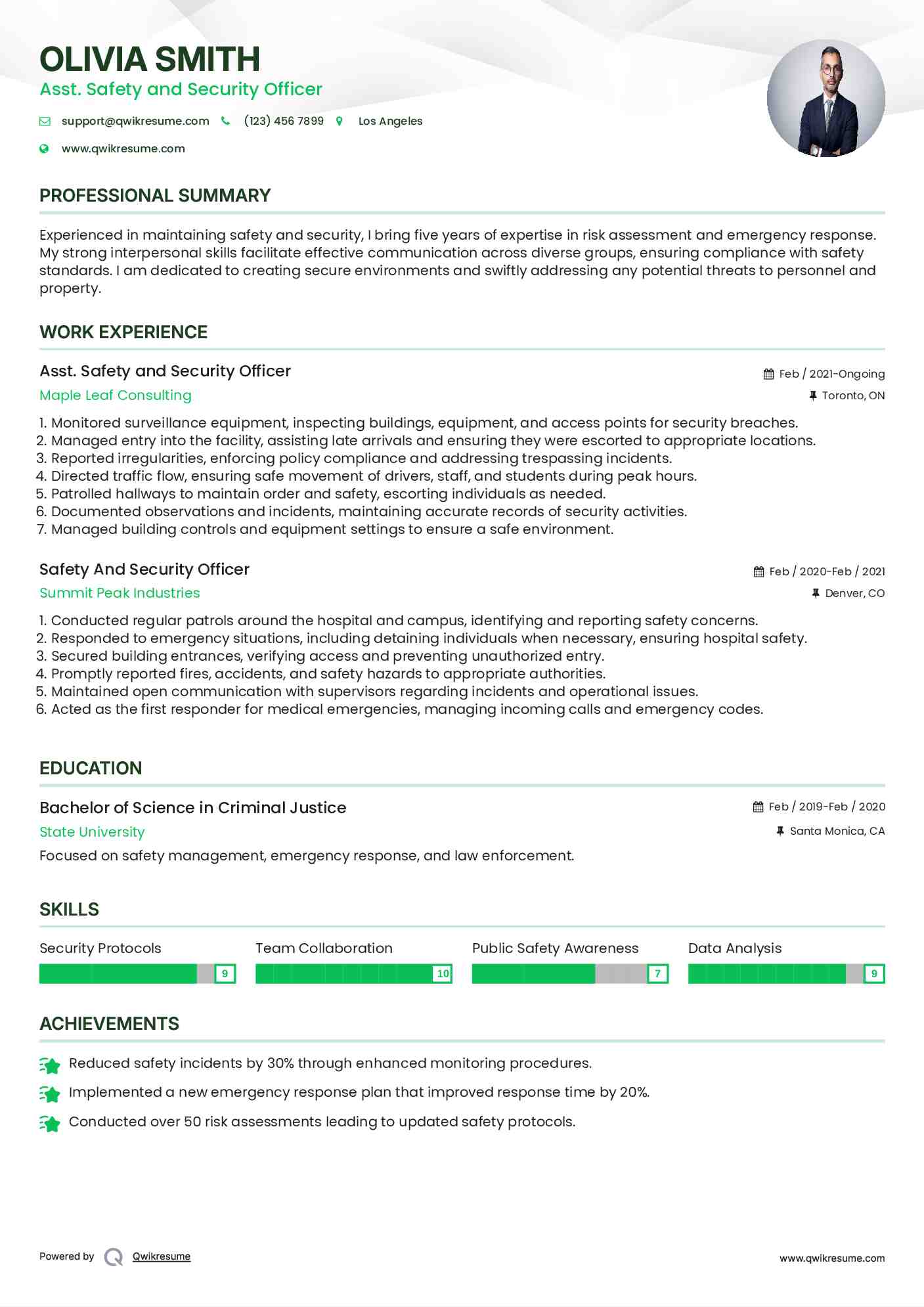 Asst. Safety and Security Officer Resume Sample