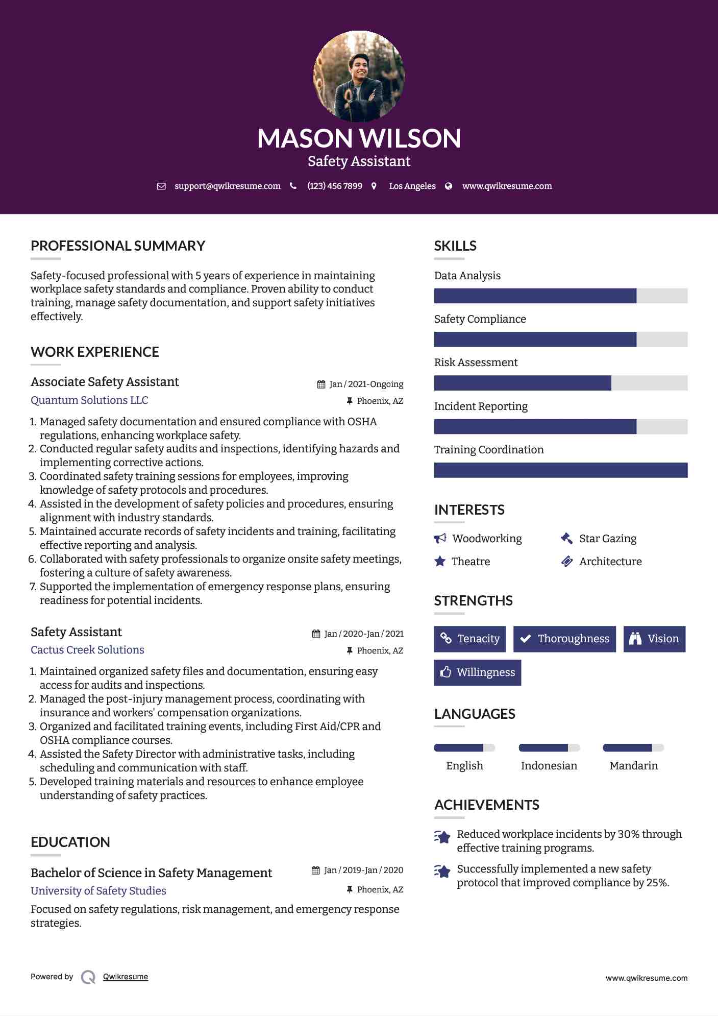 Associate Safety Assistant Resume Template