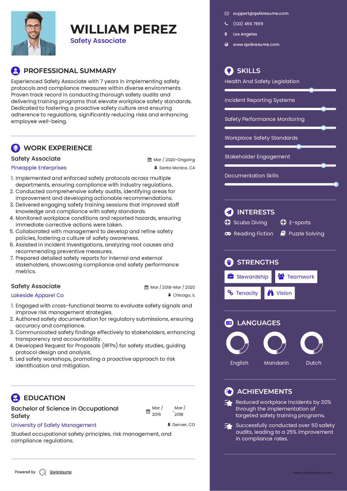 Safety Associate Resume Template