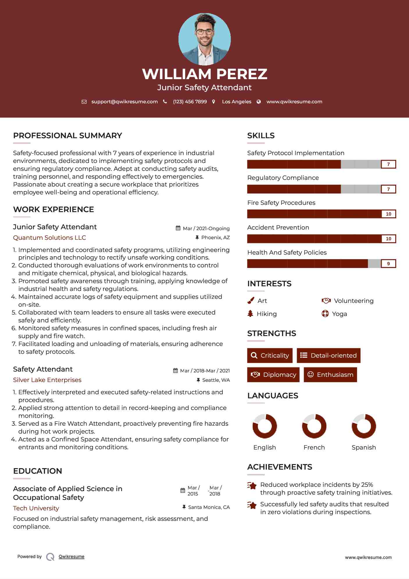 Junior Safety Attendant Resume Template