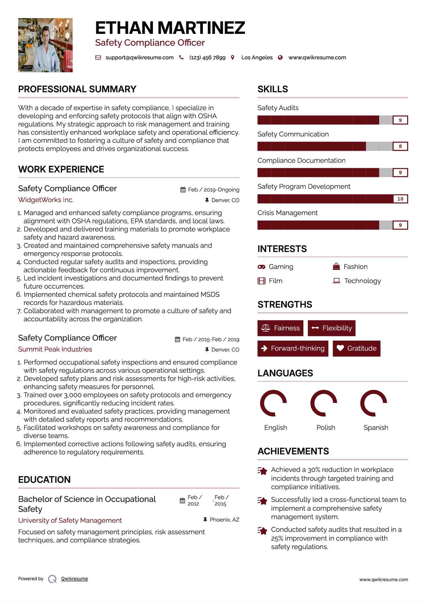 Safety Compliance Officer Resume Template