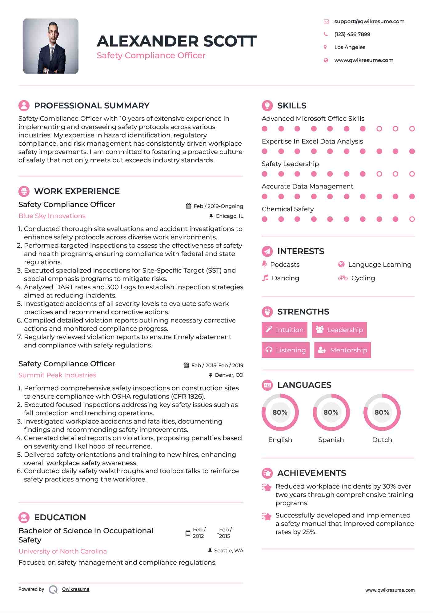 Safety Compliance Officer Resume Format