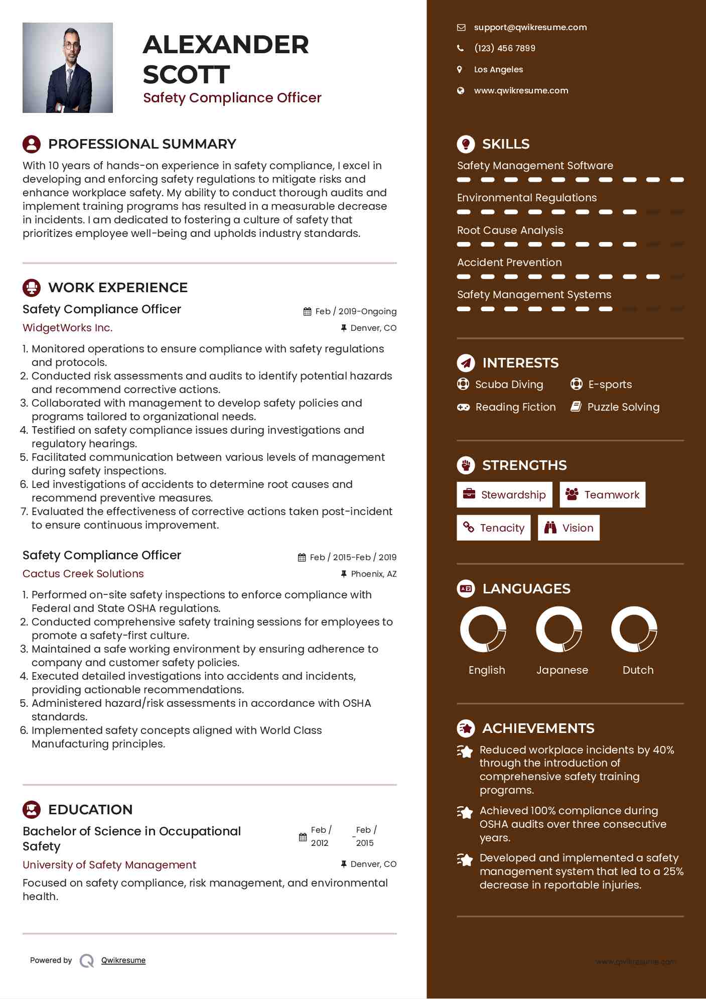Safety Compliance Officer Resume Sample