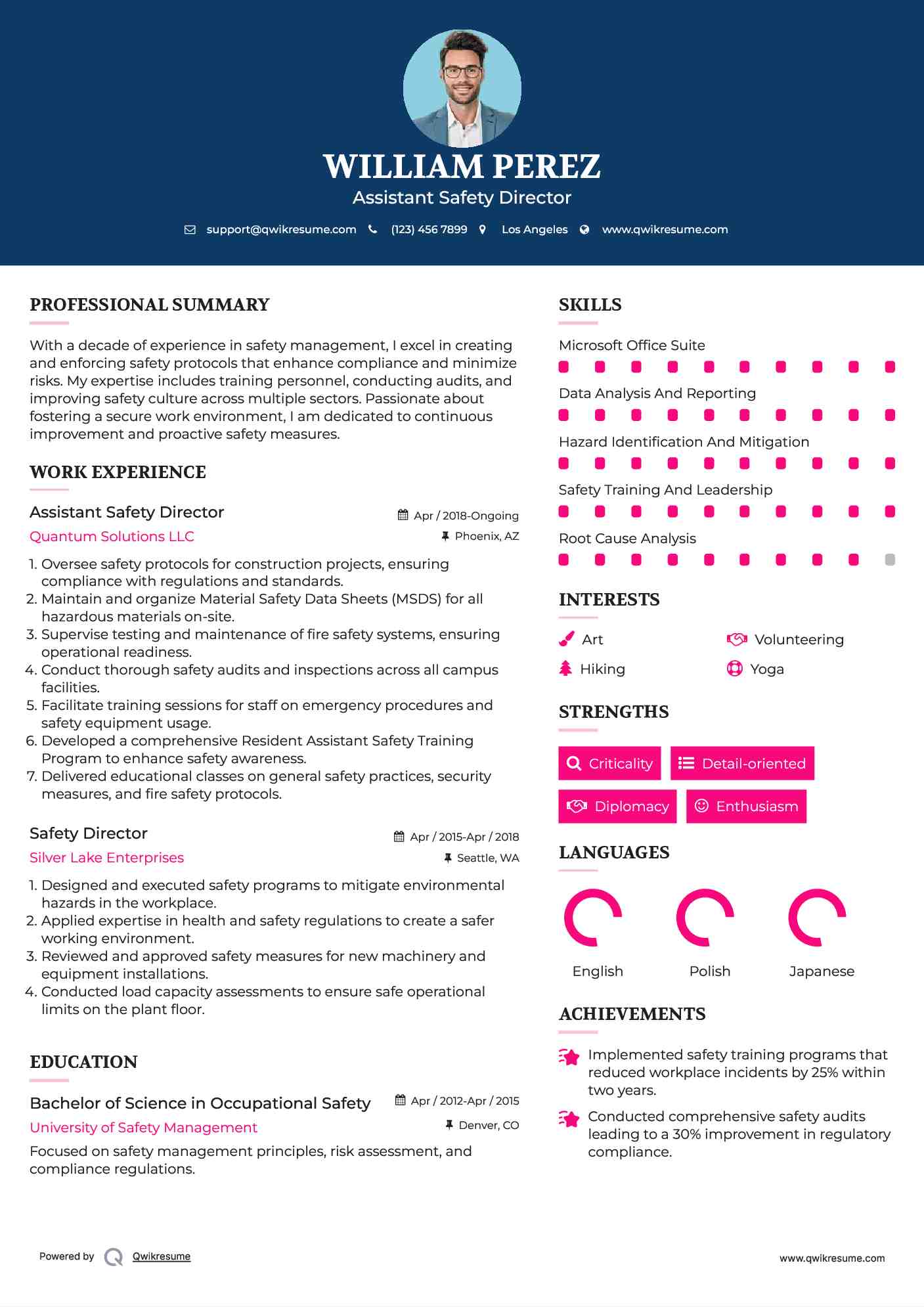Safety Director Resume Samples