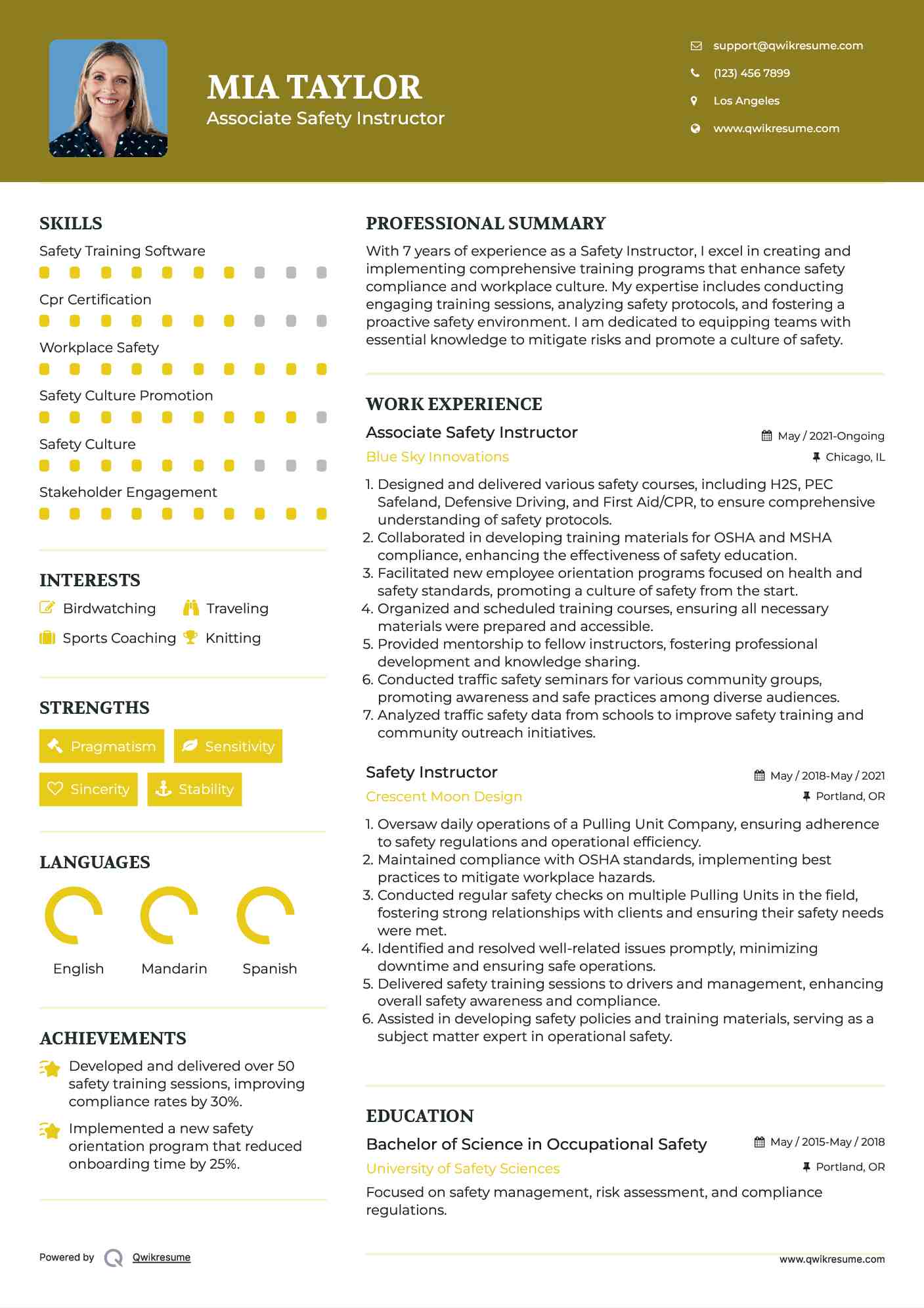 Associate Safety Instructor Resume Template