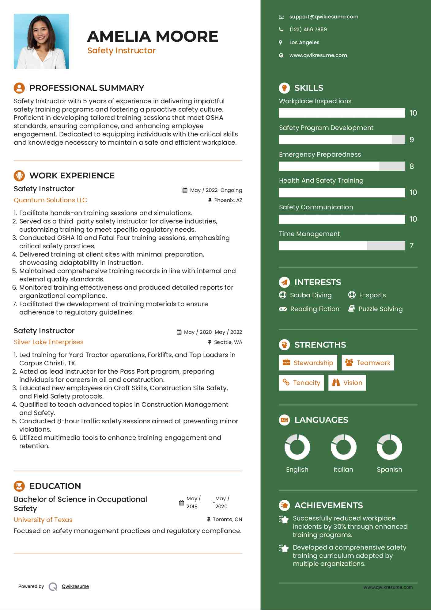 Safety Instructor Resume Samples QwikResume