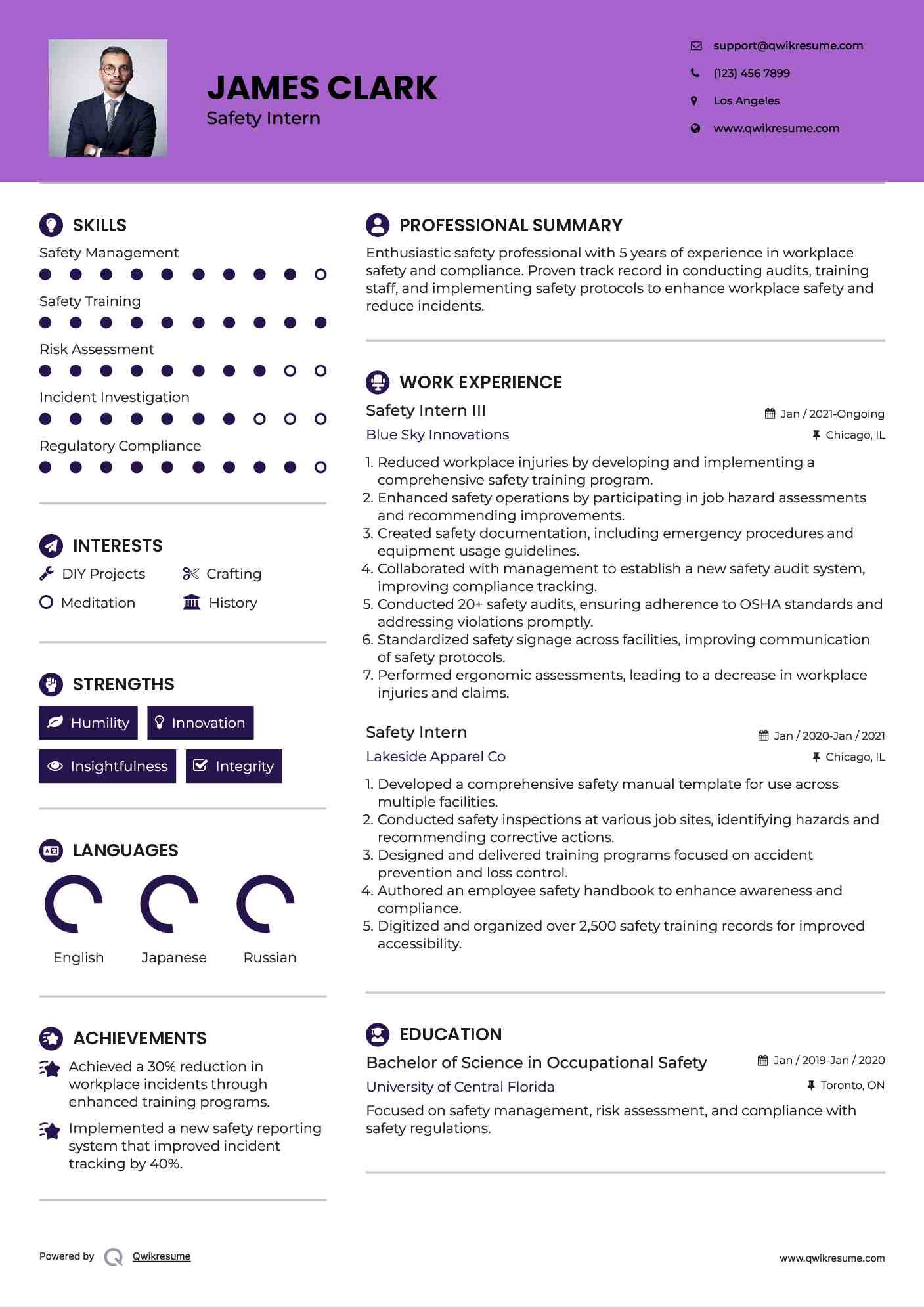 Safety Intern III Resume Template