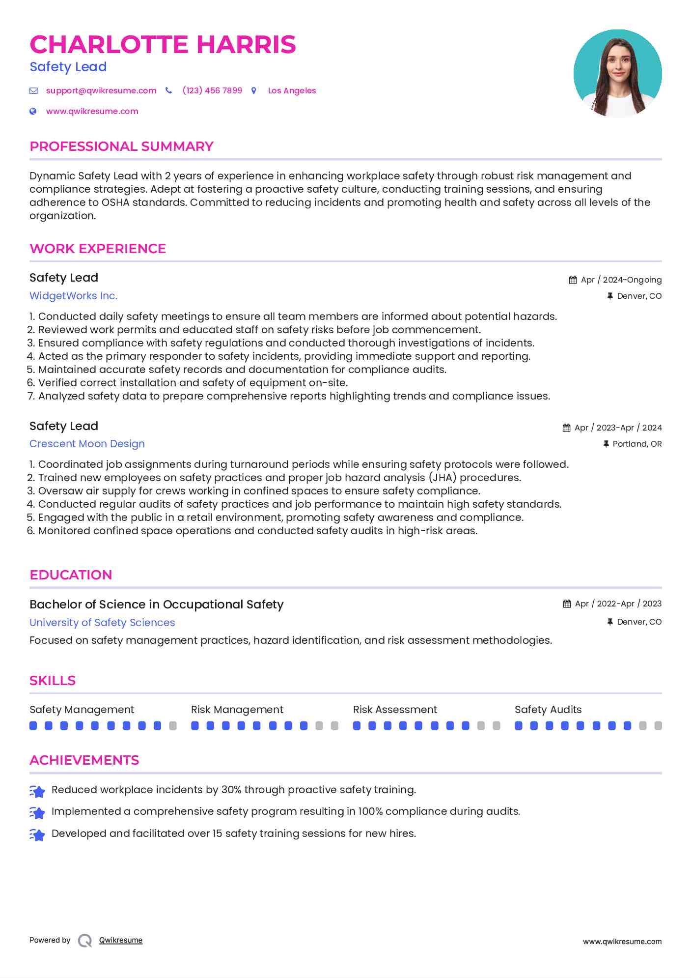 Safety Lead Resume Model