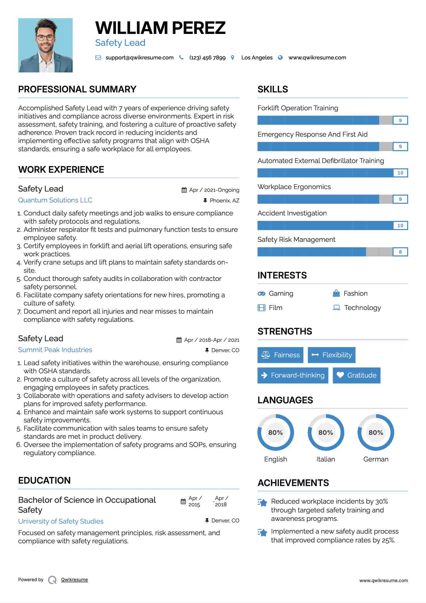 Safety Lead Resume Sample