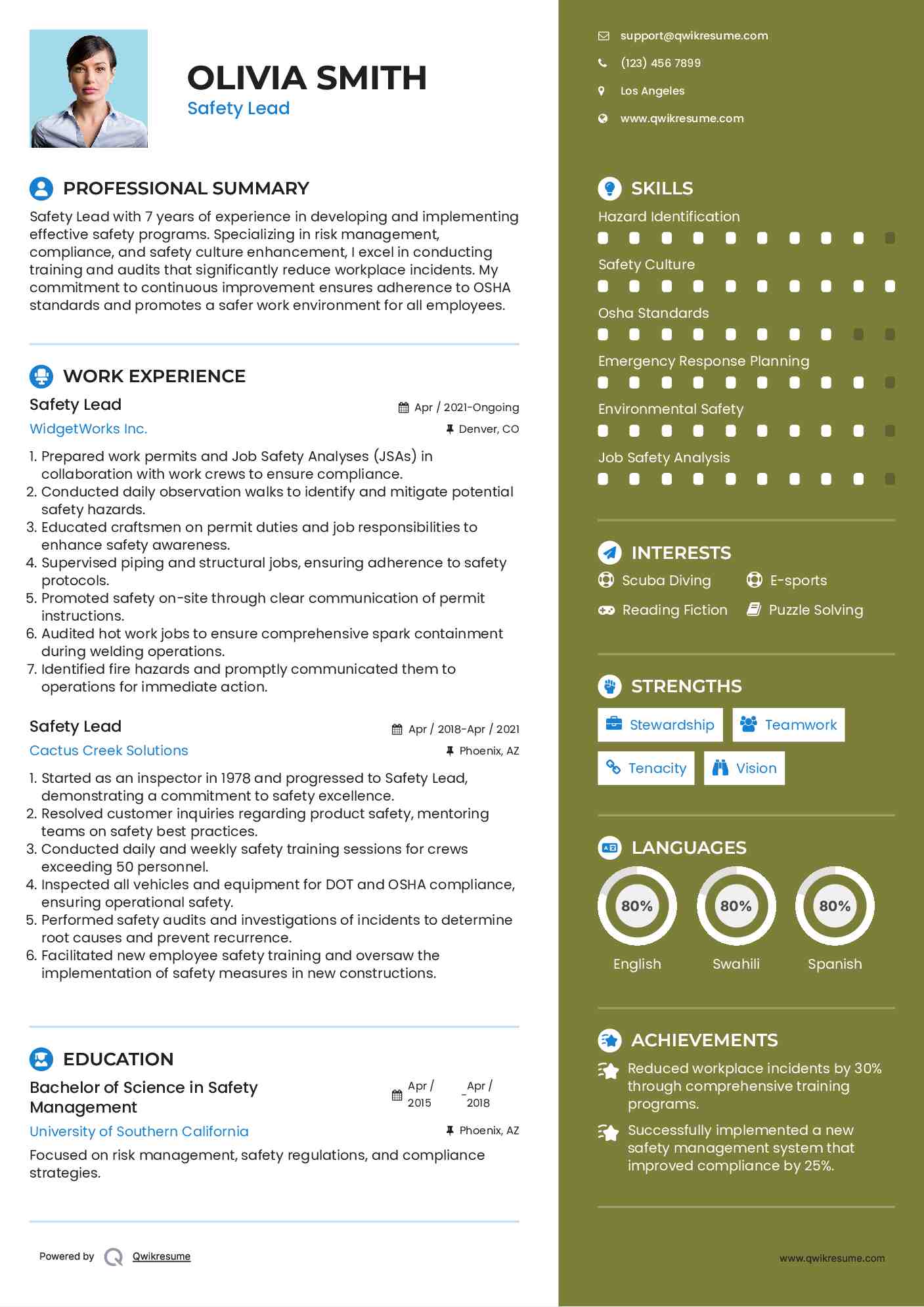 Safety Lead Resume Template