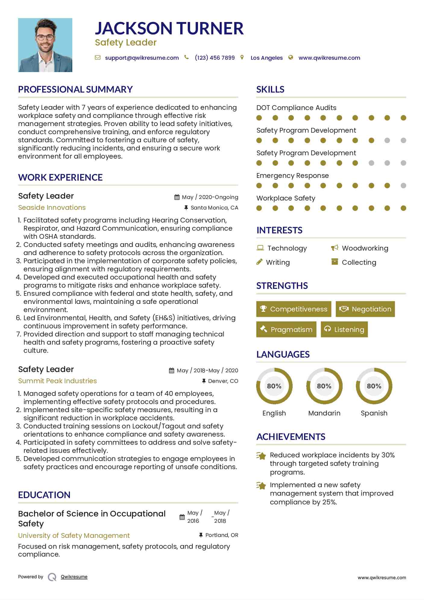 Safety Leader Resume Format