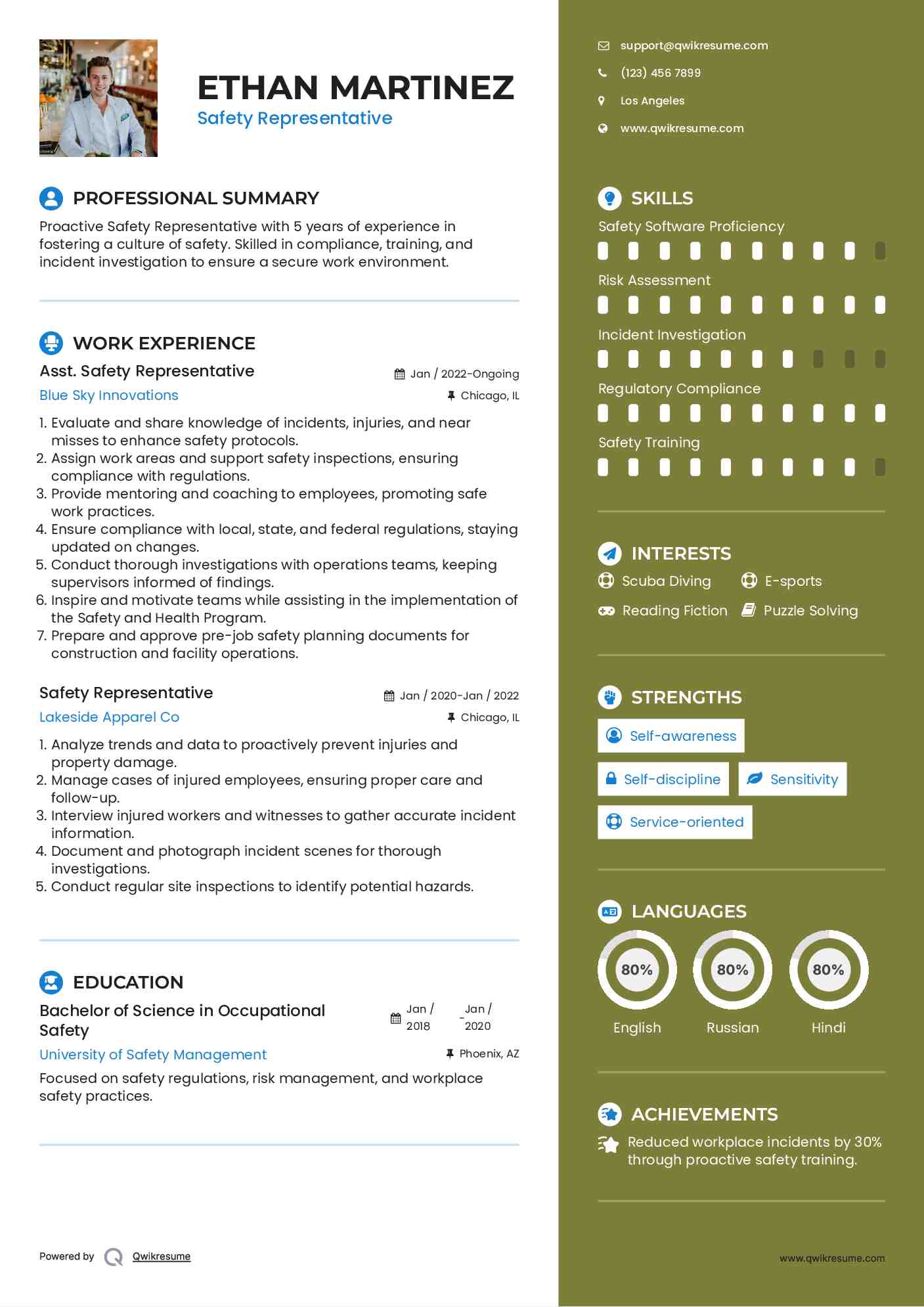 Asst. Safety Representative Resume Template