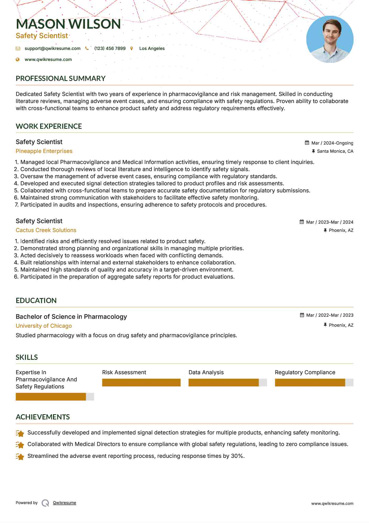 Safety Scientist Resume Format