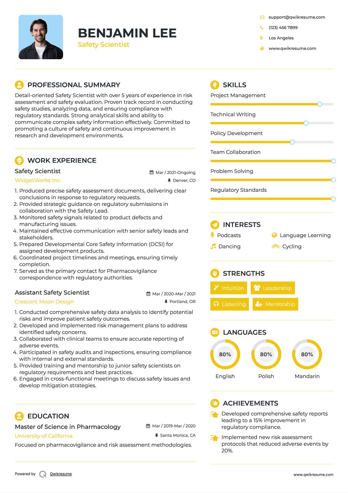 Safety Scientist Resume Template