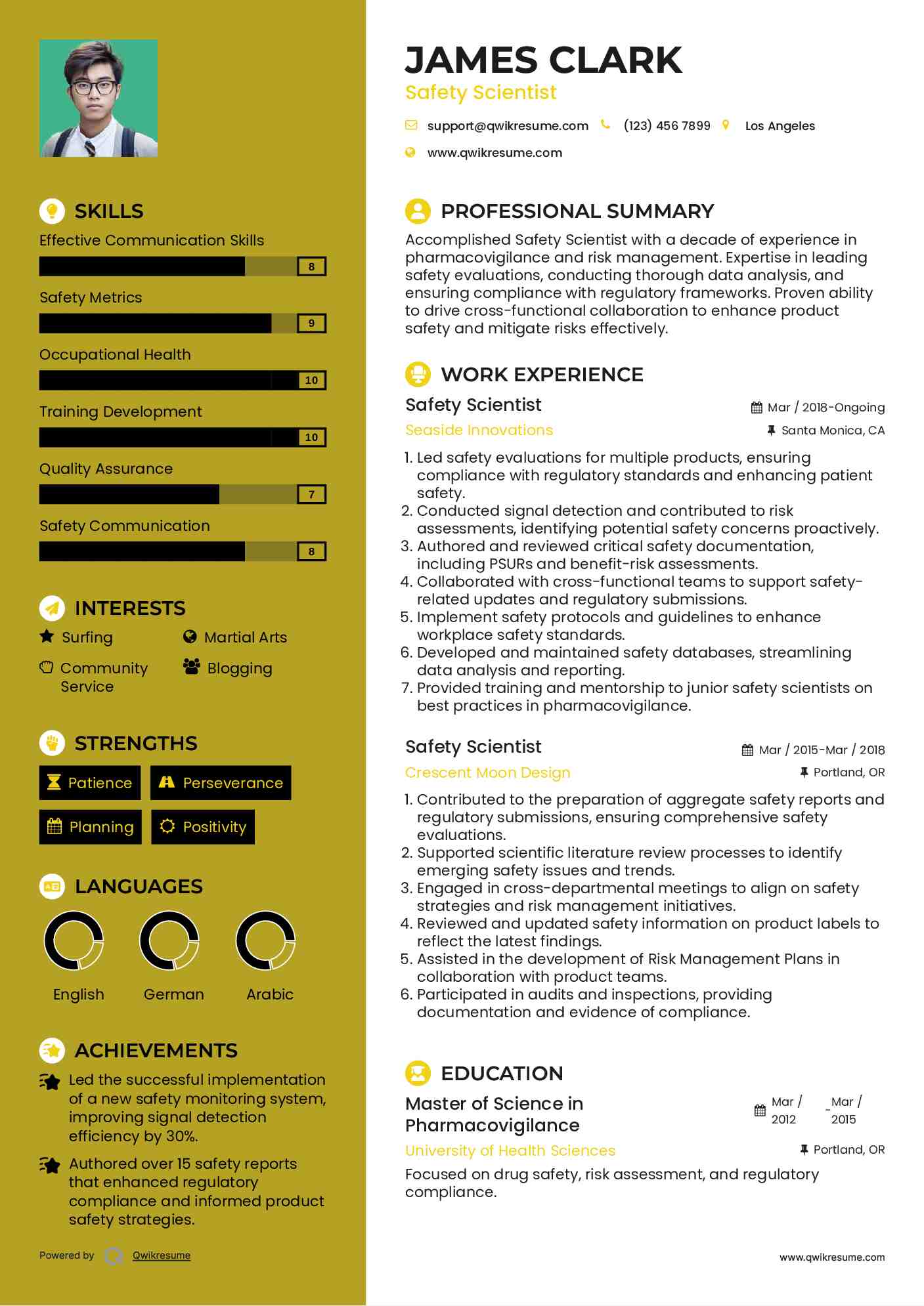 Safety Scientist Resume Format