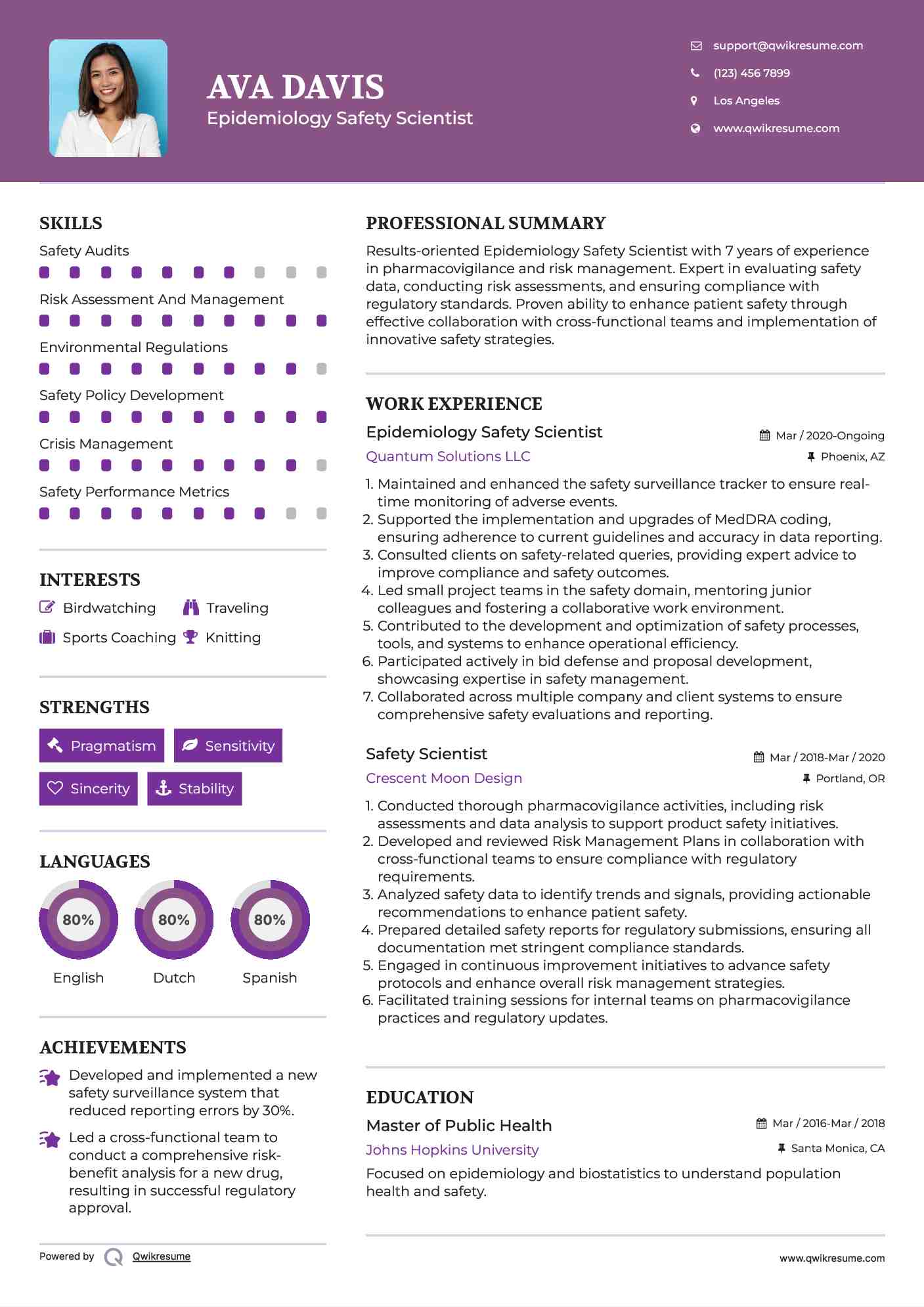 Epidemiology Safety Scientist

 Resume Format