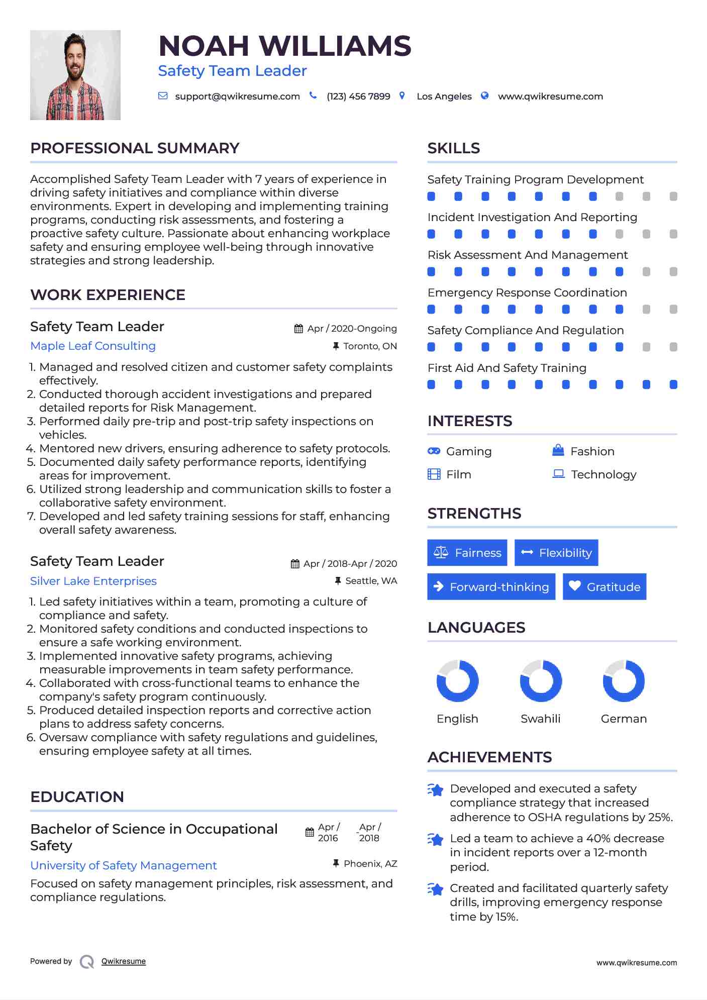 Safety Team Leader Resume Model