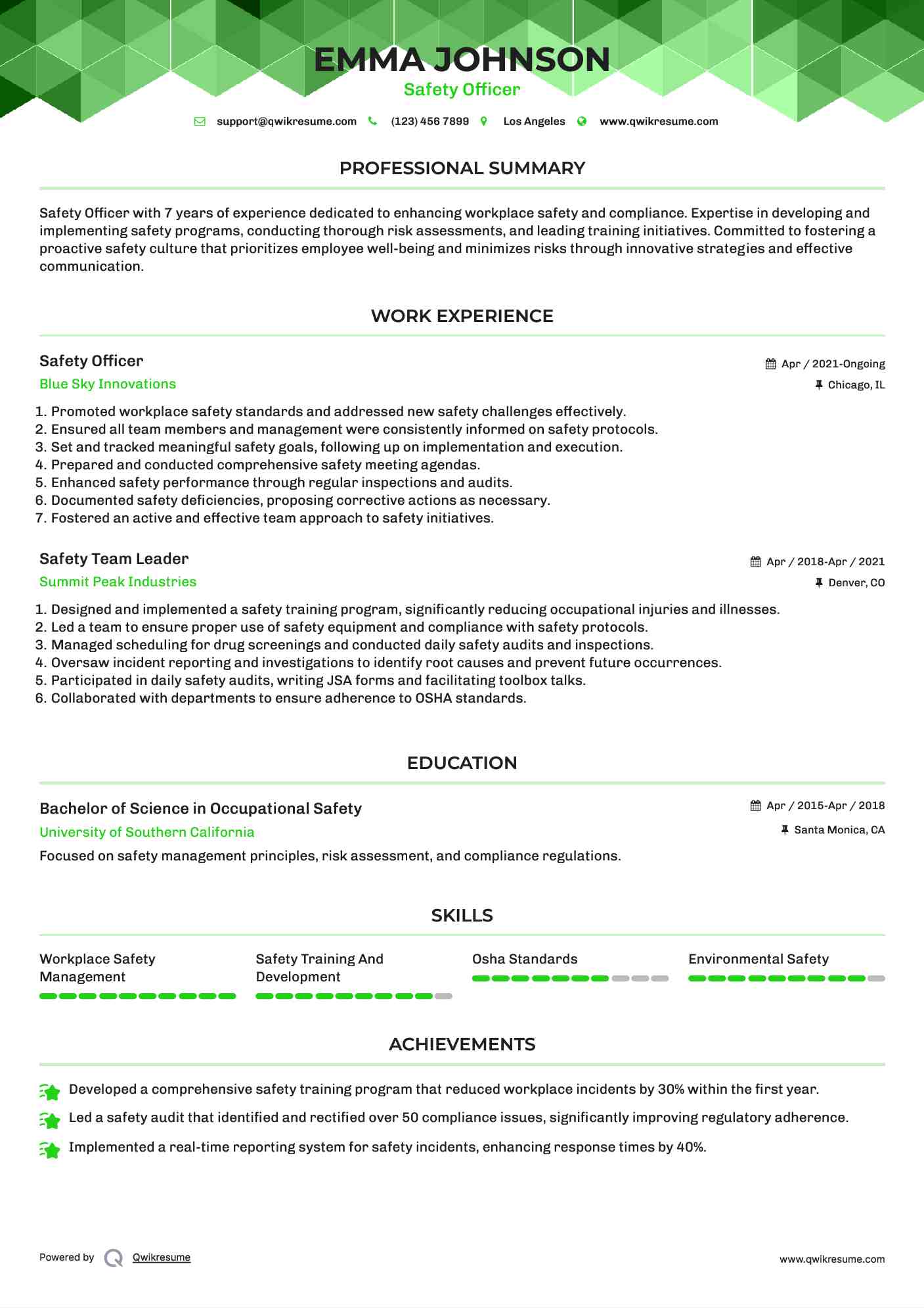 Safety Officer Resume Template