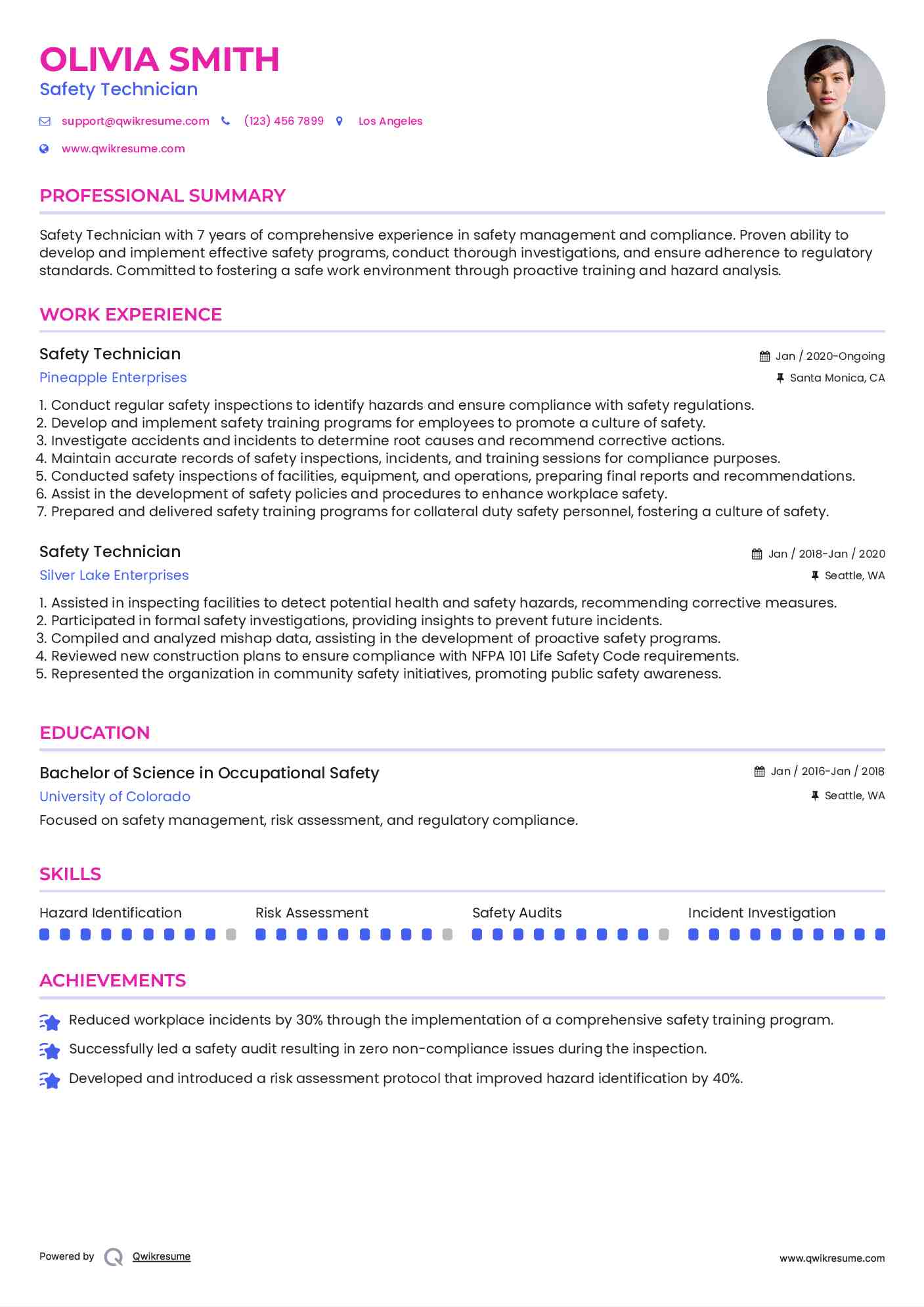 Safety Technician Resume Model