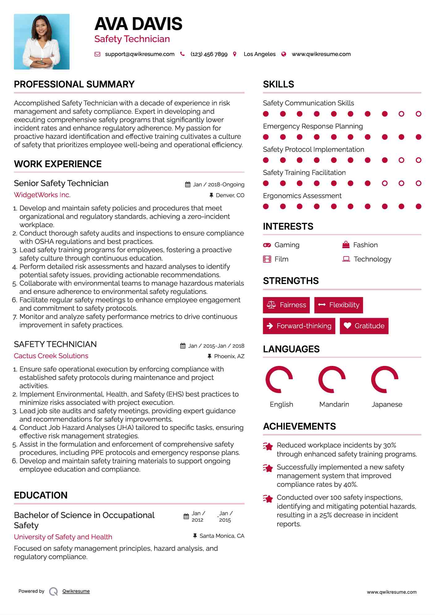 Senior Safety Technician Resume Template