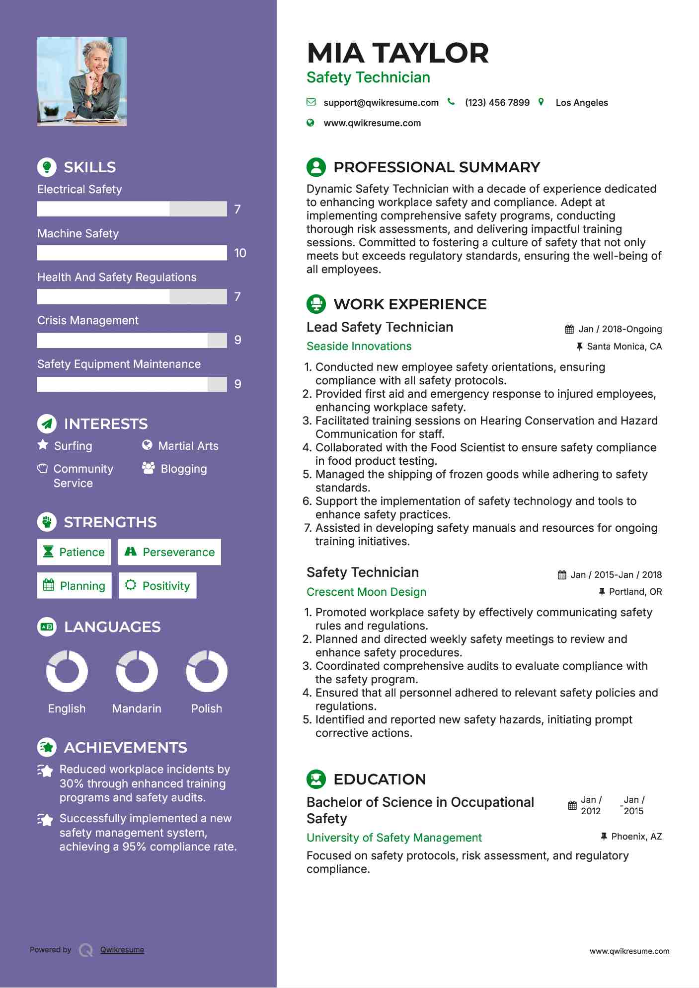 Lead Safety Technician Resume Model