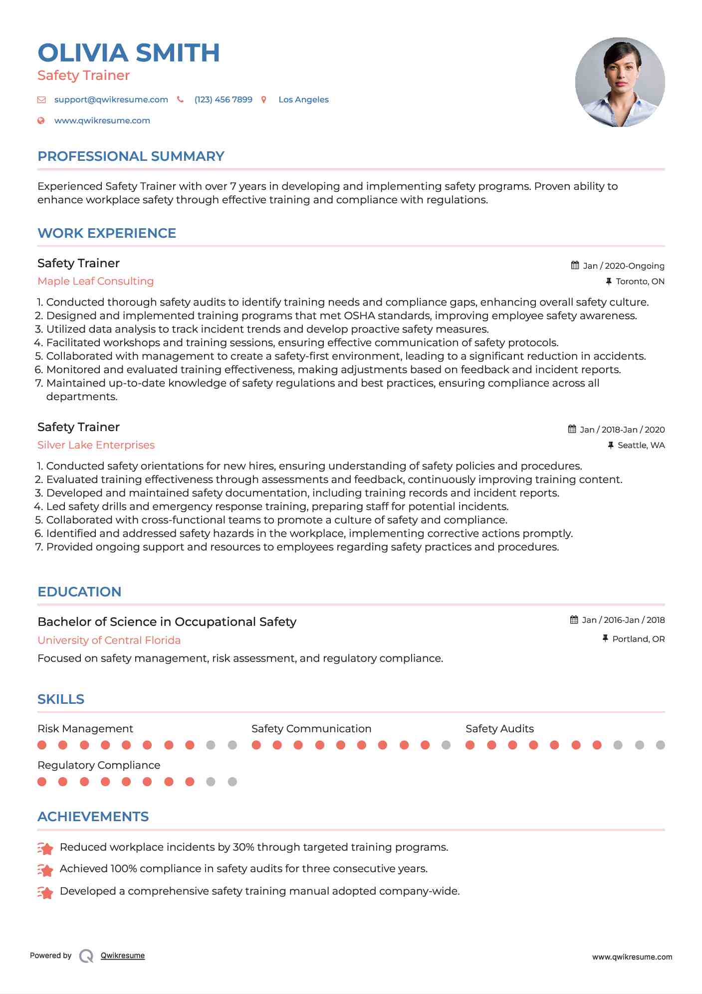 Safety Trainer Resume Format