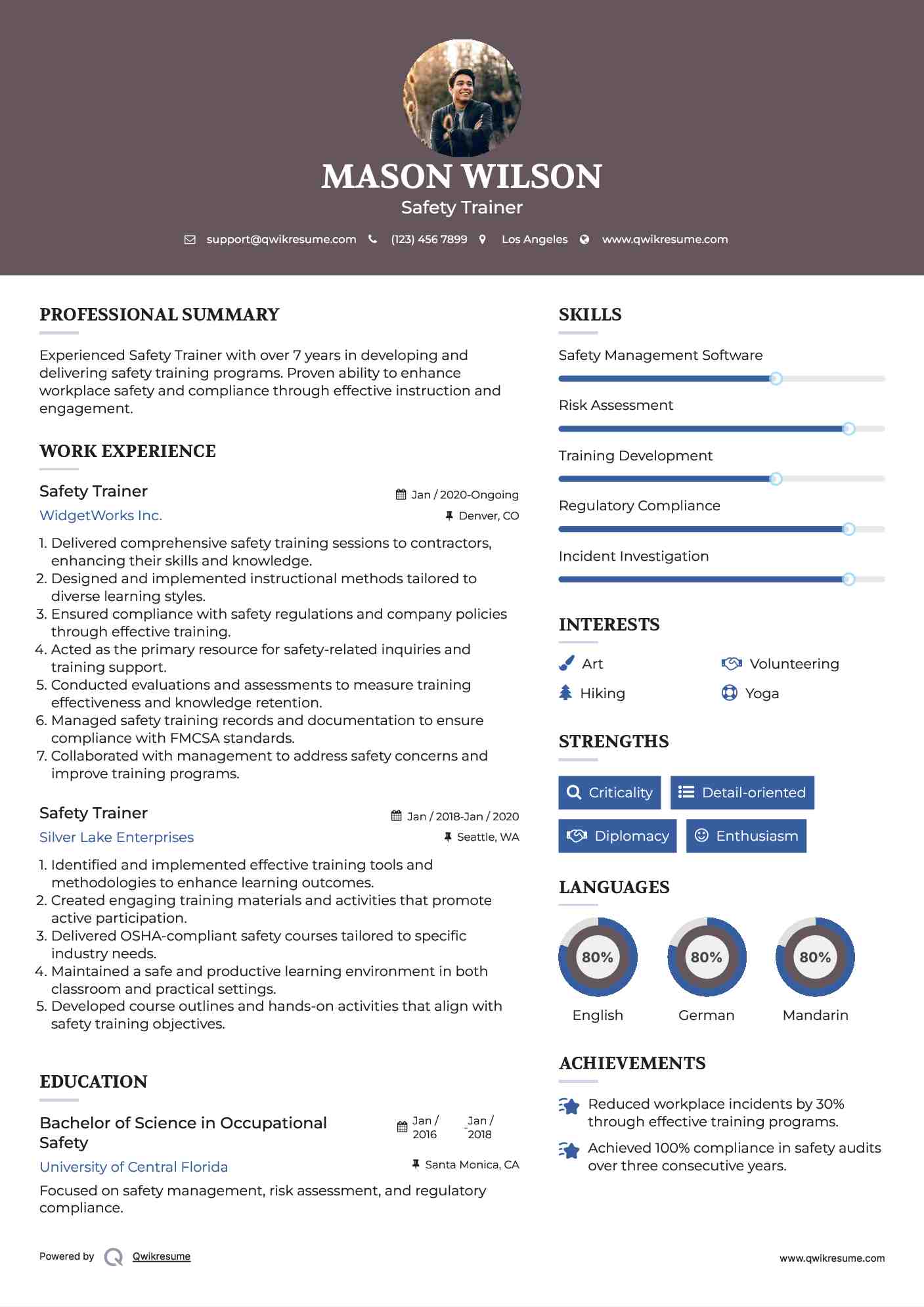 Safety Trainer Resume Model