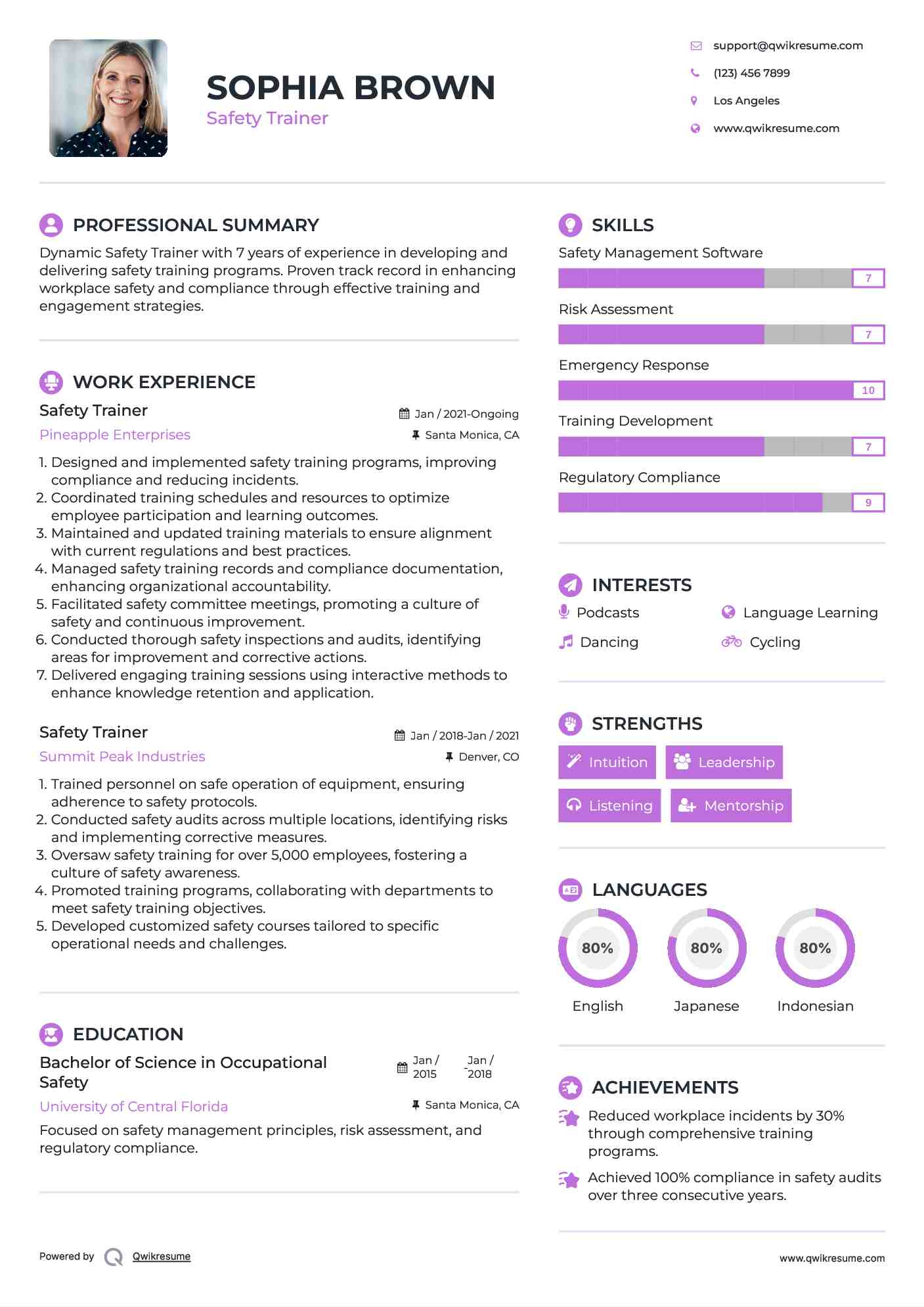 Safety Trainer Resume Format