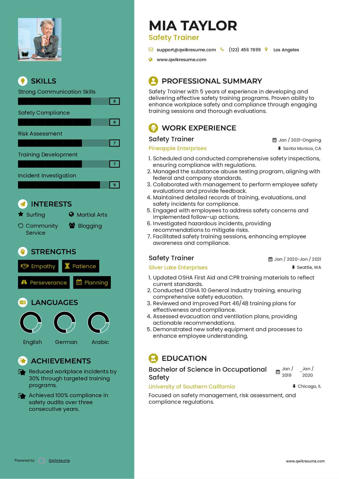 Safety Trainer Resume Model