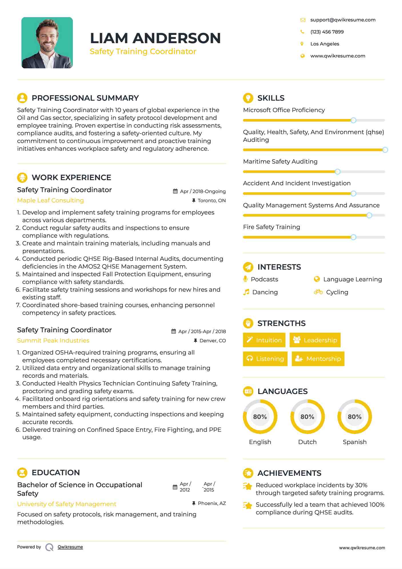 Safety Training Coordinator Resume Format