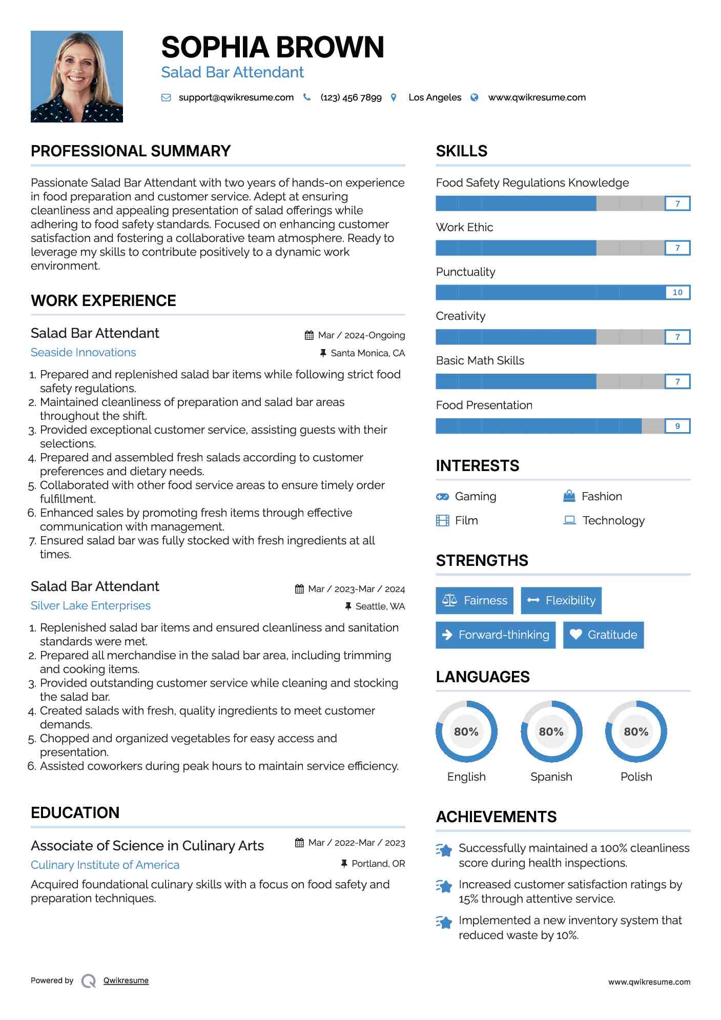 Salad Bar Attendant Resume Sample