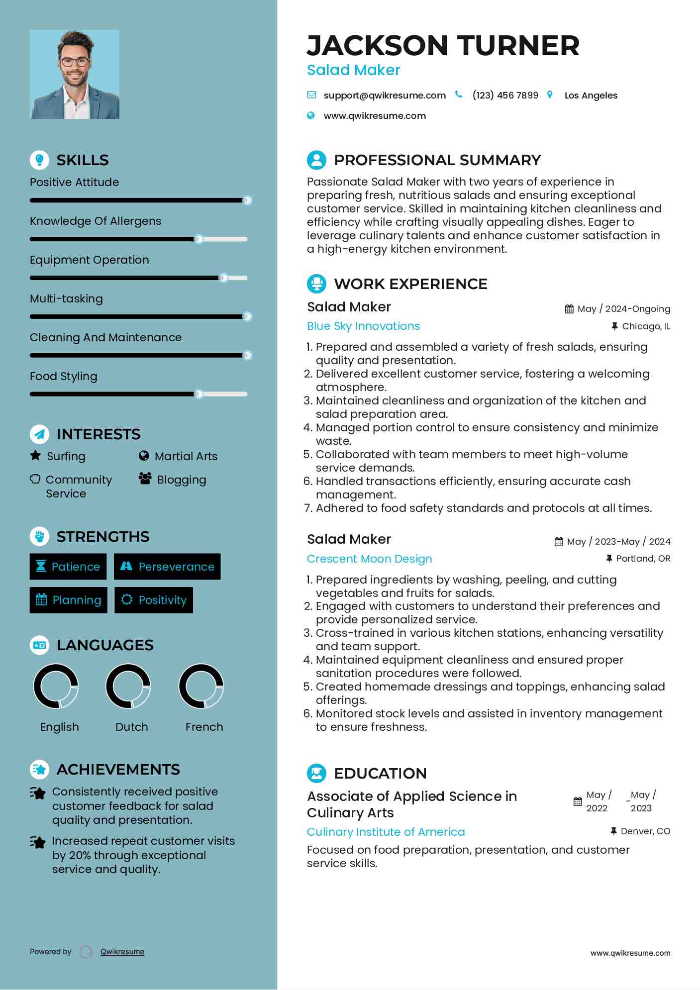 Salad Maker Resume Format