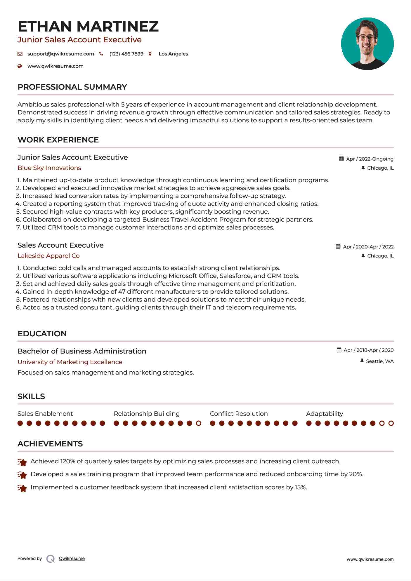 Junior Sales Account Executive Resume Example
