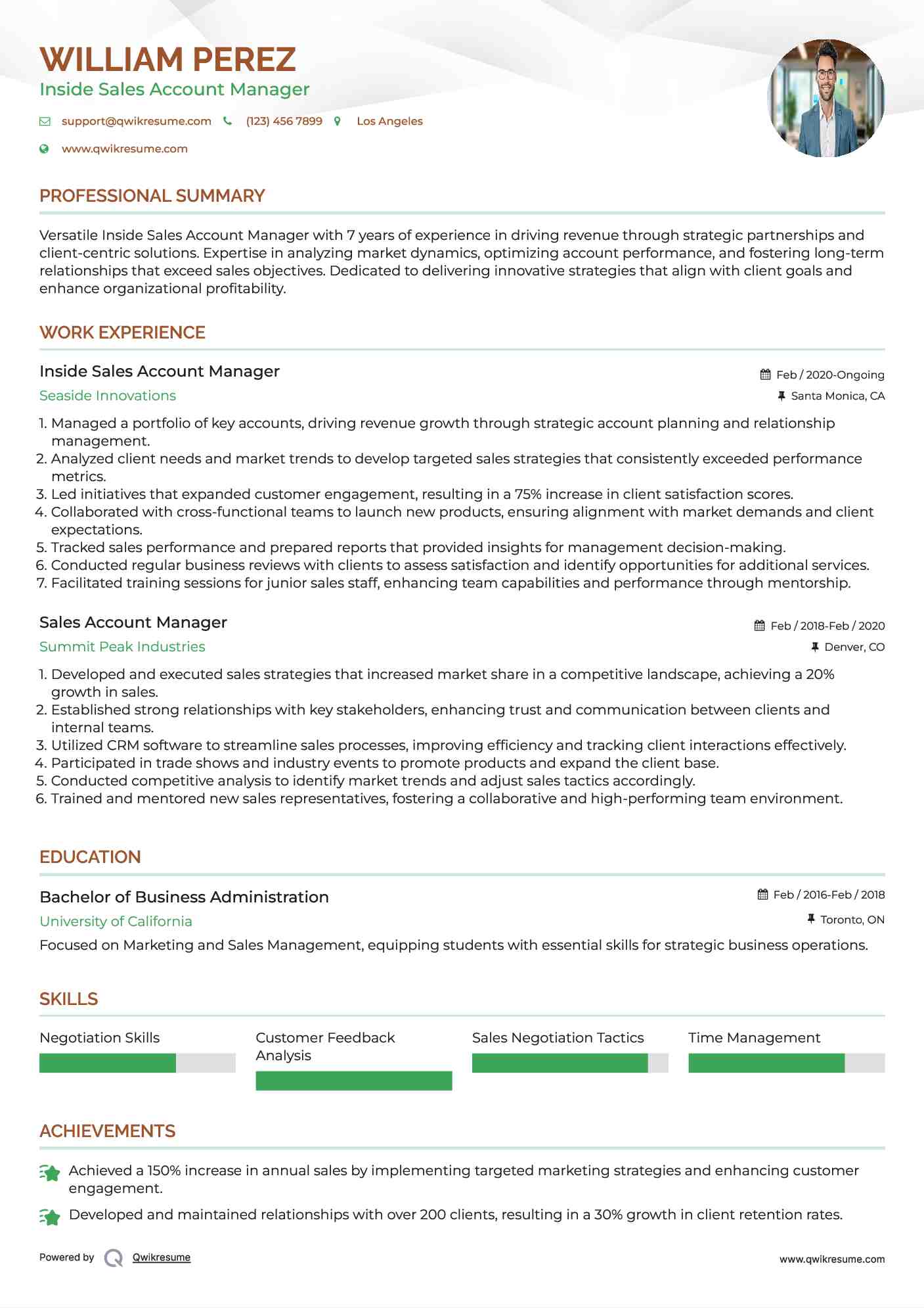 Inside Sales Account Manager Resume Model