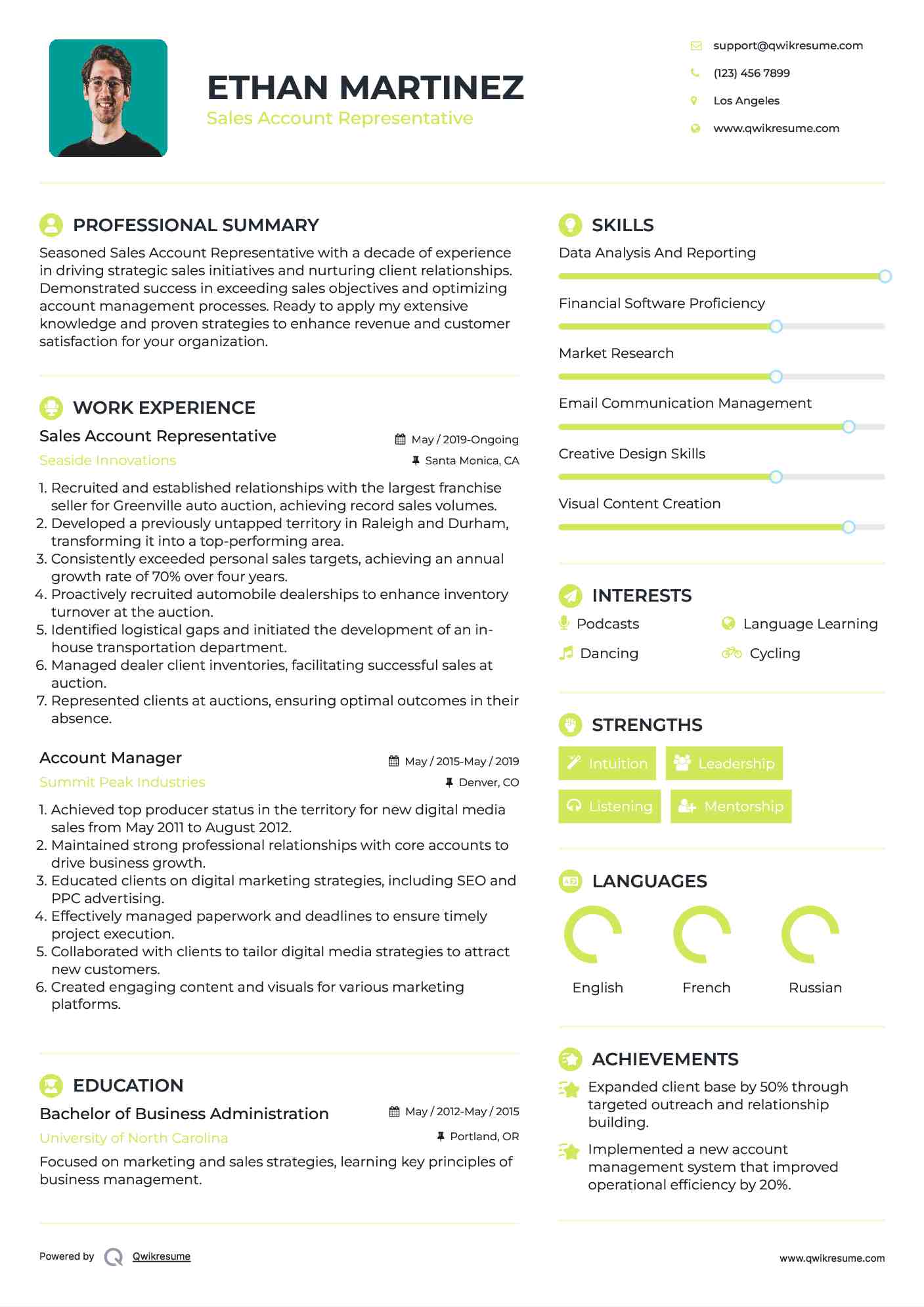 Sales Account Representative Resume Format