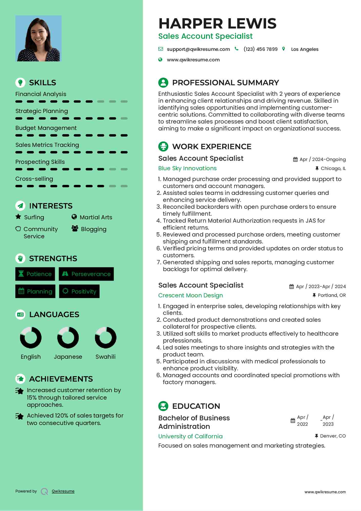 Sales Account Specialist Resume Format