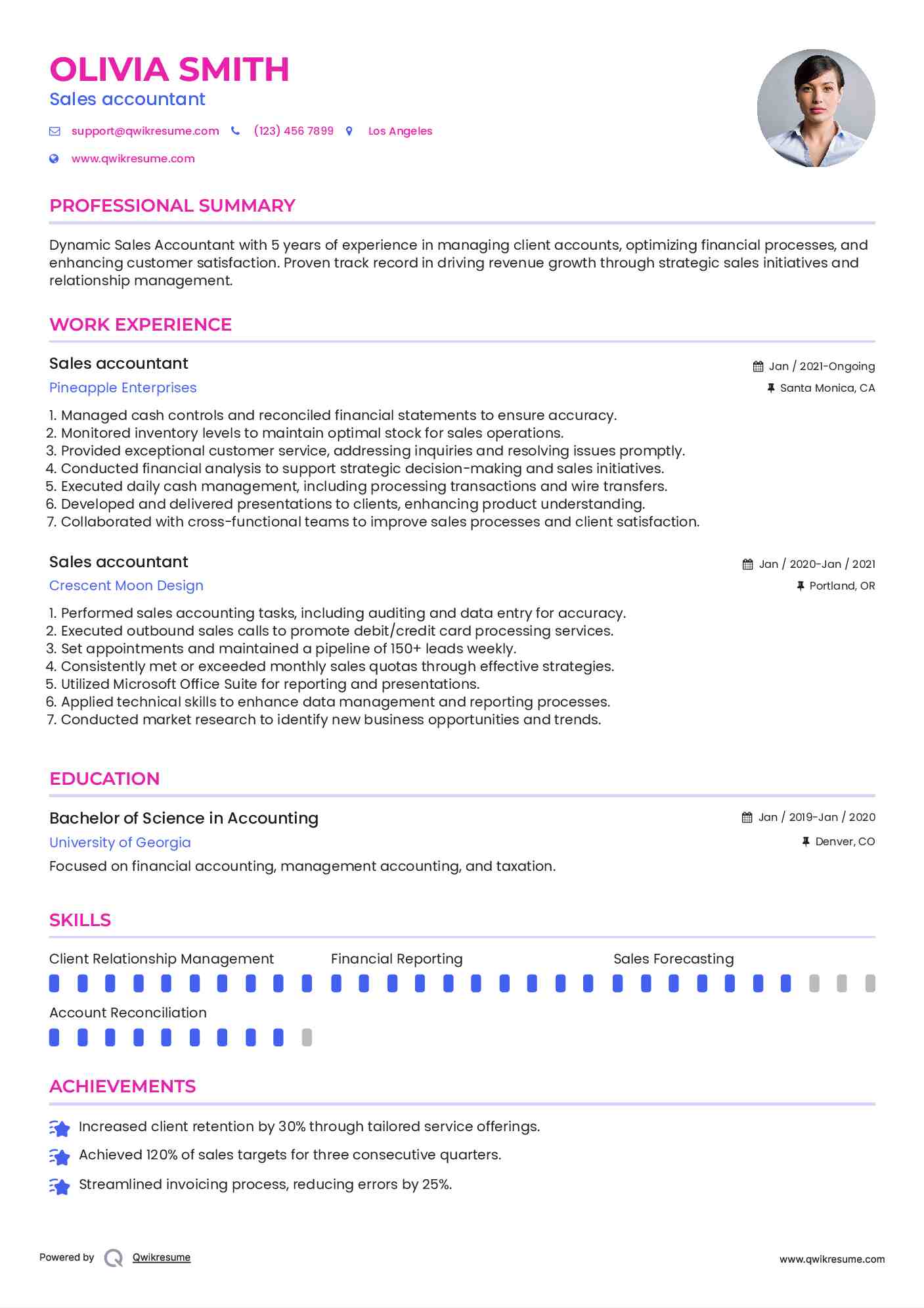 Sales accountant Resume Sample